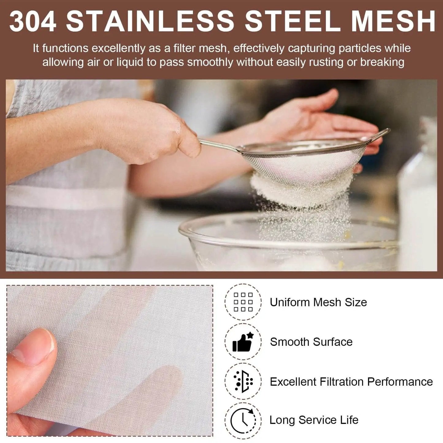 Person using a Heavy Duty 304 Stainless Steel Mesh Screen 200 Mesh for DIY Projects and Garden Use to filter ingredients.