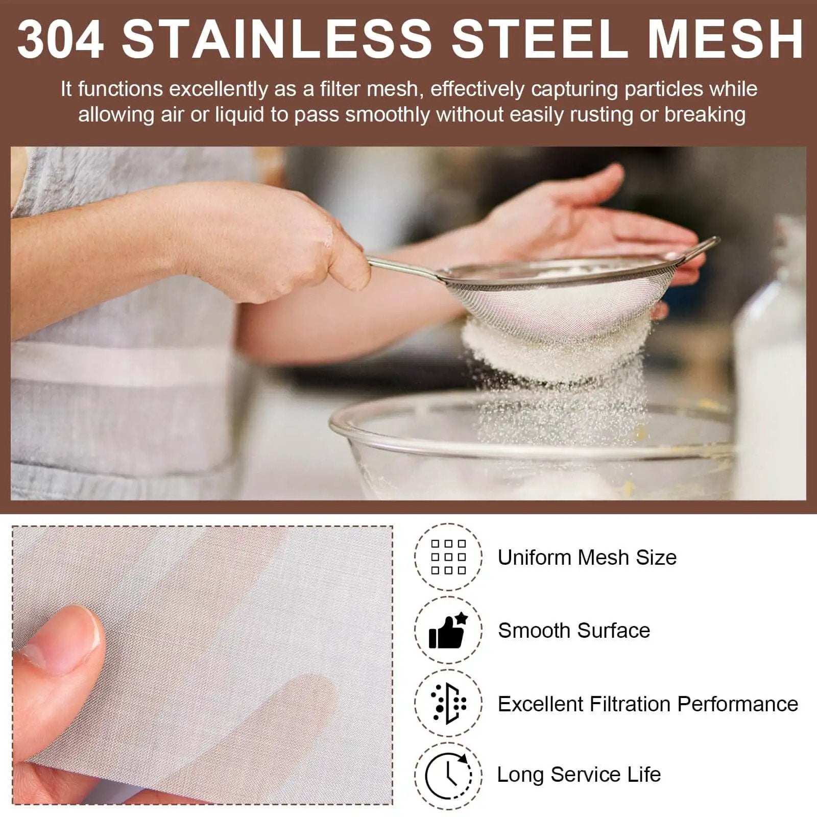 Person using a Heavy Duty 304 Stainless Steel Mesh Screen 200 Mesh for DIY Projects and Garden Use to filter ingredients.