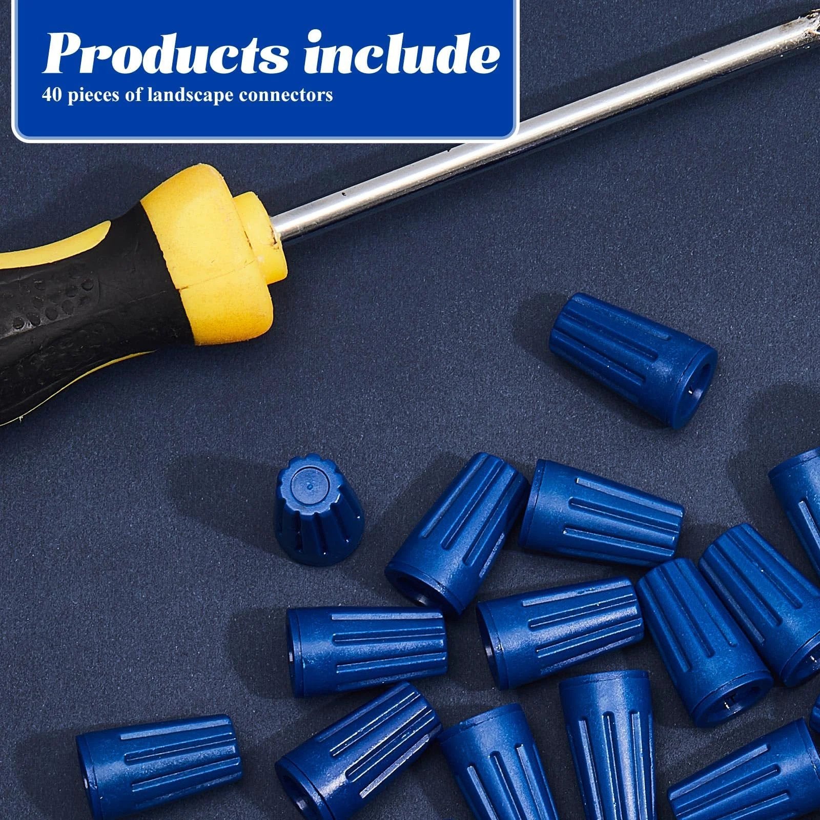 40 Pack Waterproof Outdoor Electrical Connector Kit For Wet Location Wiring And Landscape Wire Splice Connectors Compatible With 12 AWG Through 22 AWG Weather Resistant Blue kit with blue connectors and screwdriver