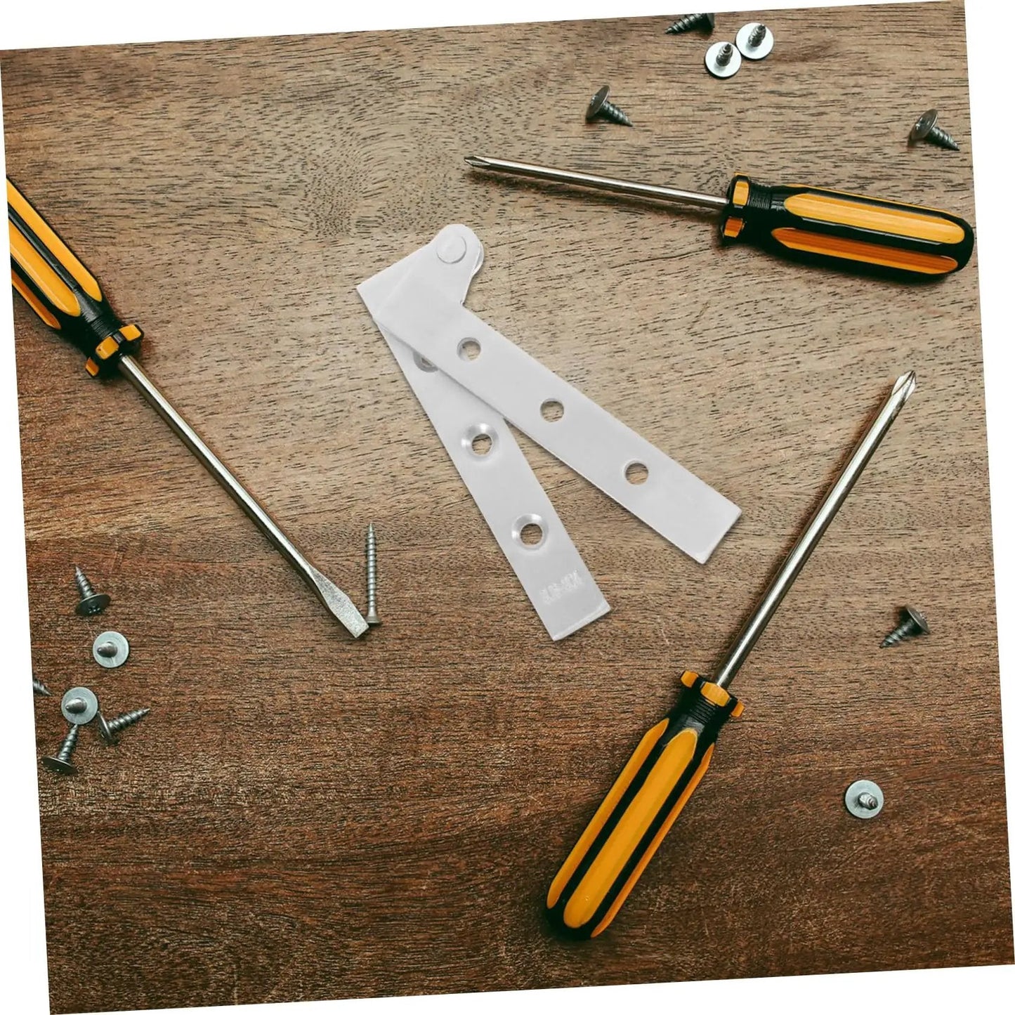 Concealed Shaft Door Hinge Set For Cabinets And Windows Rotating Pivot Hinge 4 Pieces on wooden surface with tools and screws