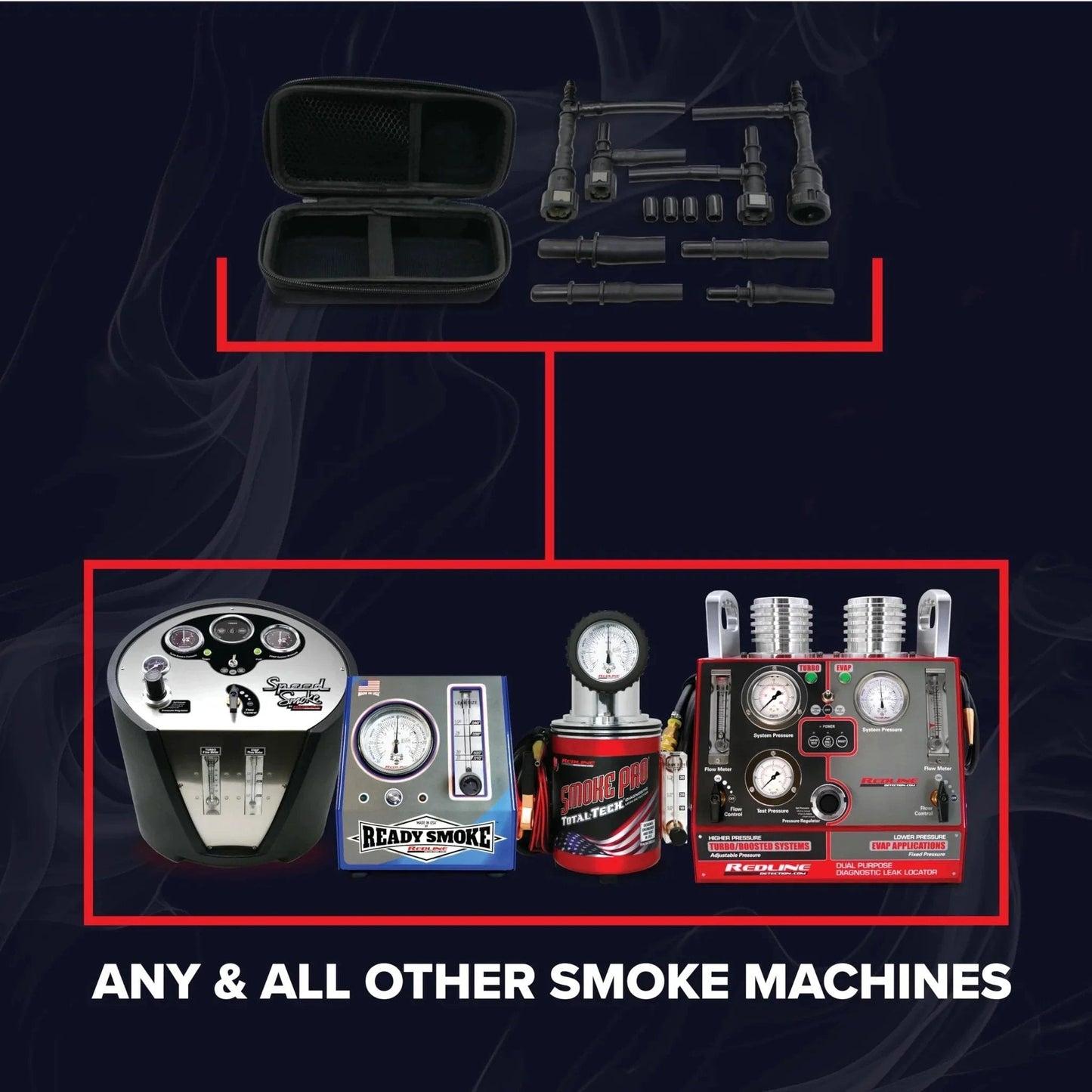 Universal EVAP System Leak Detection Kit For Any Automotive Smoke Machine, Pro Grade Tool with accessories and case