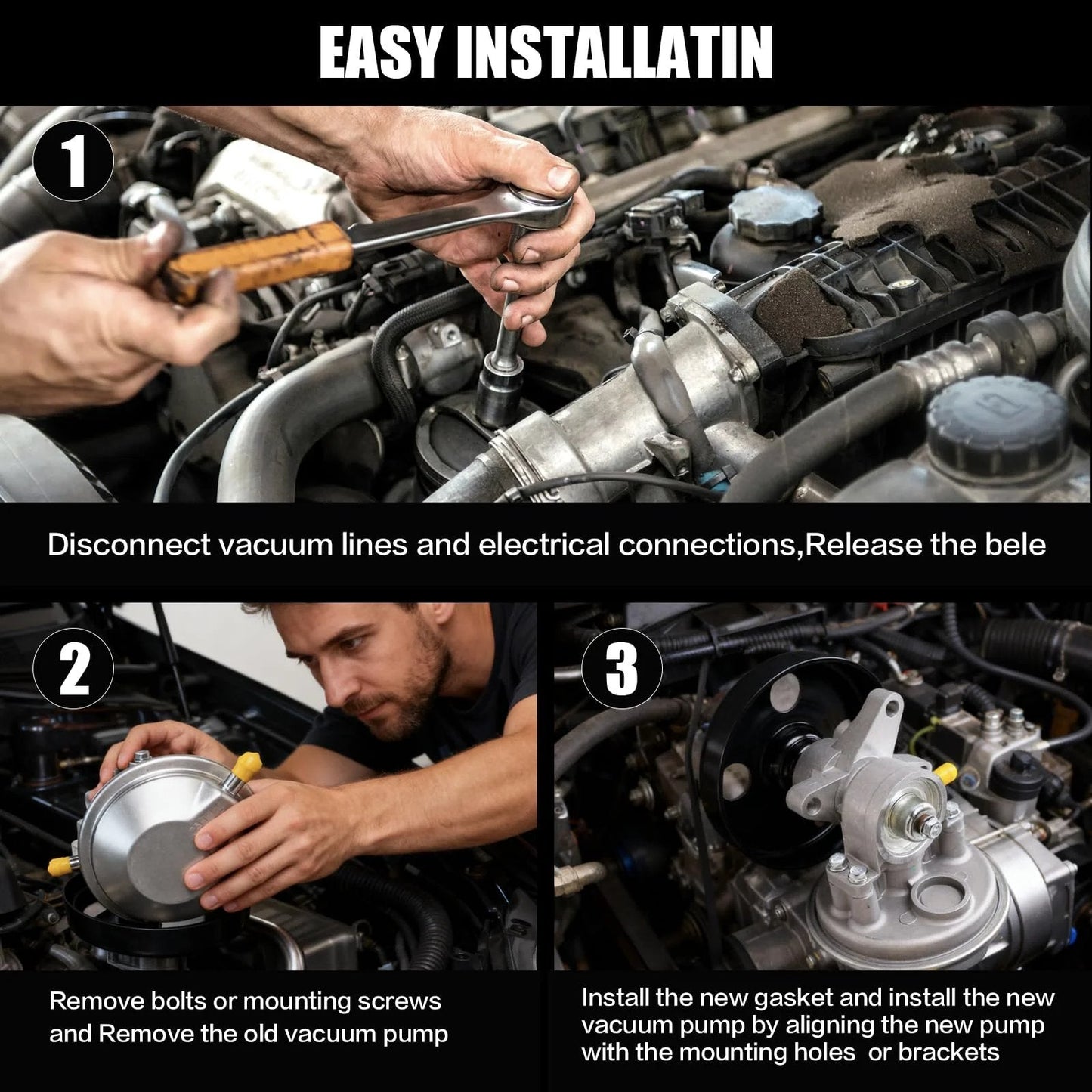 Mechanic installing Beefed Up Vacuum Pump With Pulley For Isuzu NPR HD Trucks 1995-2020 L96 LQ4 LY6 L31 L05 3.0L-6.0L V8 And L4 Engines