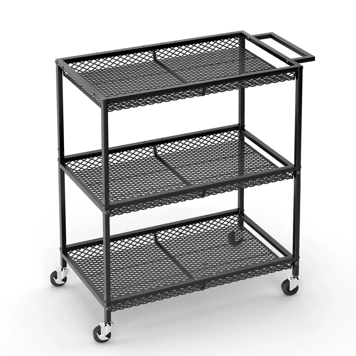 Three Tier Rolling Utility Kitchen Cart with Heavy Duty Metal Construction and Wire Shelves on Wheels for versatile use