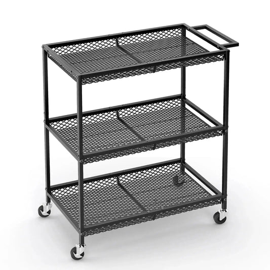 Three Tier Rolling Utility Kitchen Cart with Heavy Duty Metal Construction and Wire Shelves on Wheels for versatile use