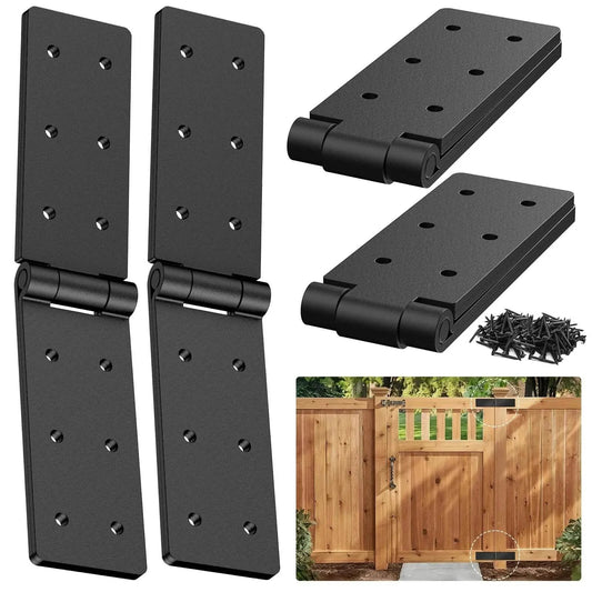 270 Degree Outdoor Gate Hinges Set Of Four Heavy Duty Hinges For Wood Fence with flat hinge design, screws, and gate visual