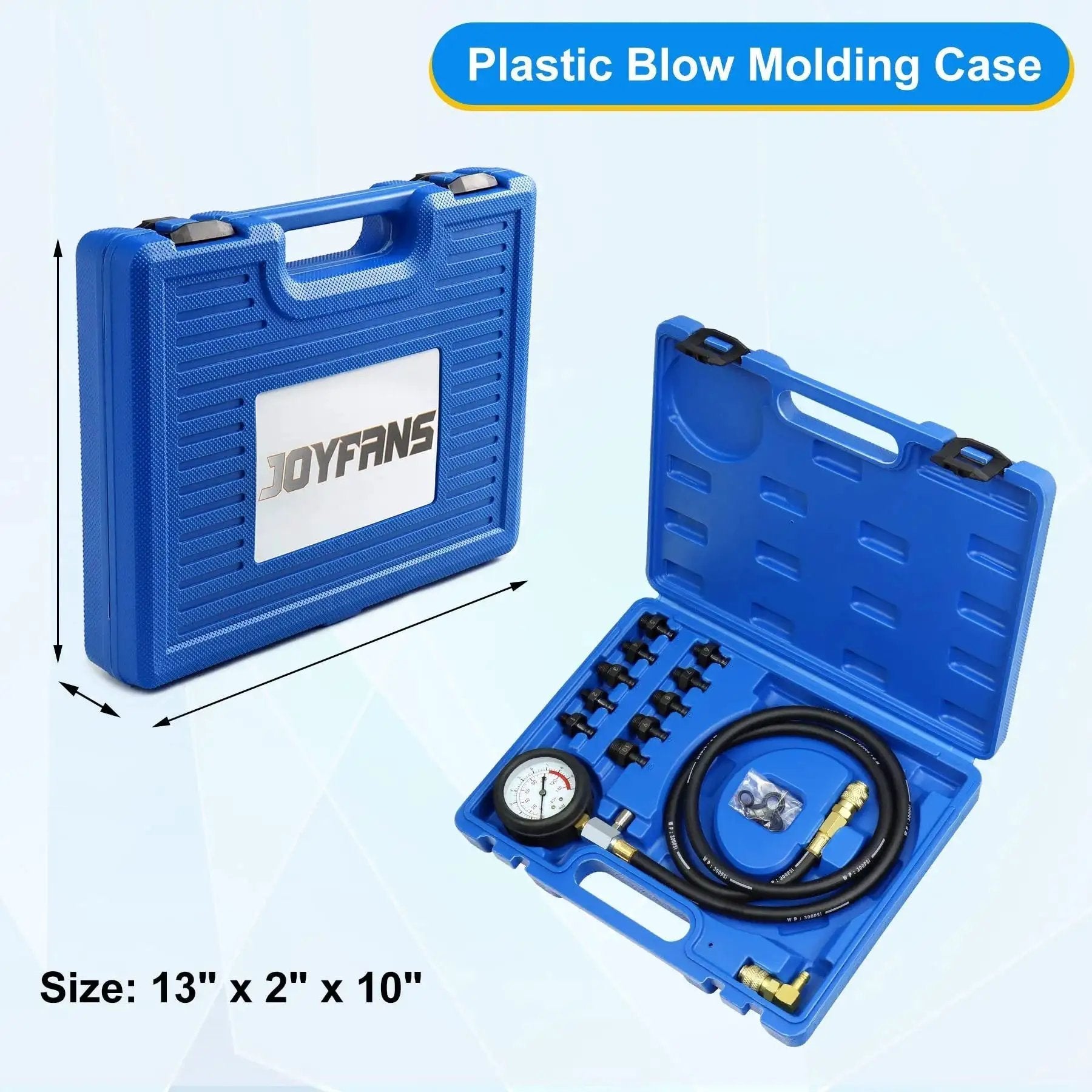 Oil Pressure Tester Tool Kit 0-140 PSI Gauge For Fuel System Diagnostics And Engine Check With Hose Adapters in blue case