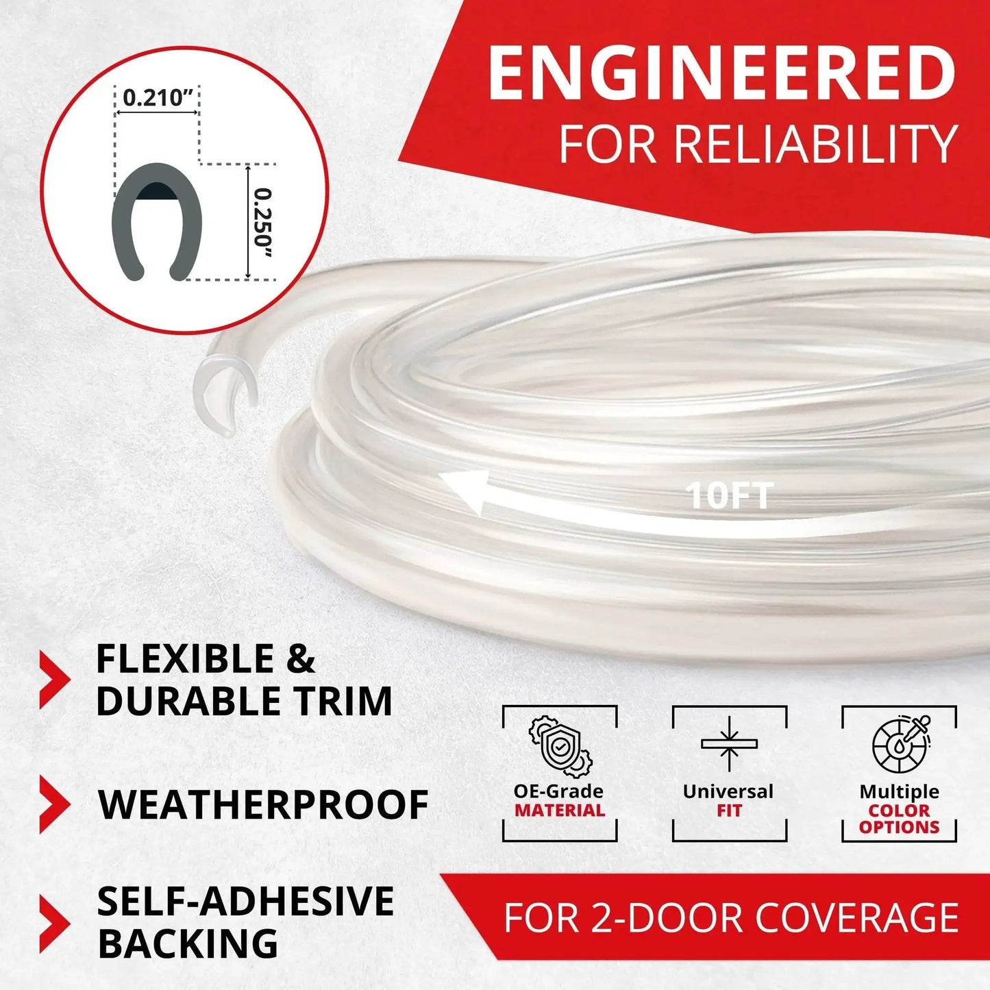 Universal Car Door Edge Protector Trim for Scratch Prevention and DIY Install, clear 10 ft flexible self-adhesive roll.