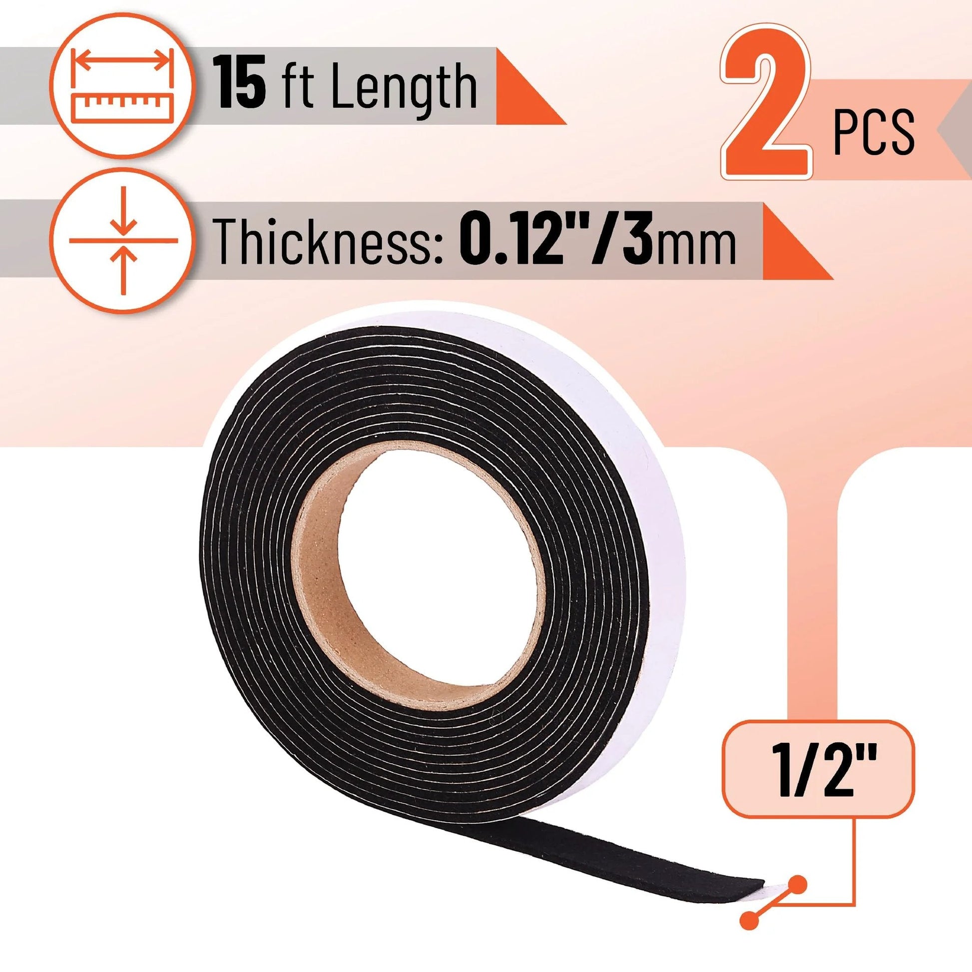 Smoker Gasket 2 Pack 15 ft High Temp Black Grill Seal, 0.12 in thick, half inch wide, universal fit for grills by UNCO