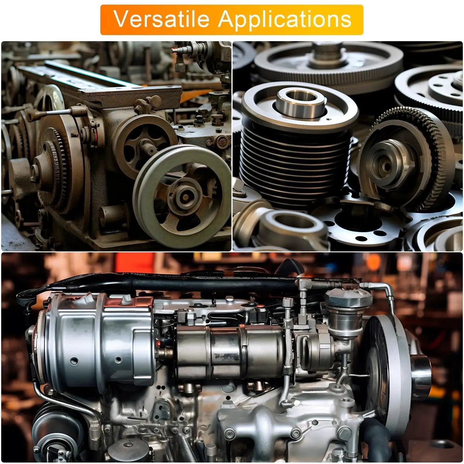 Industrial machines and engine parts showcasing versatile applications for Woodruff Key Assortment Kit in machinery.