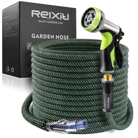 Coiled Flexible Garden Hose For Yard And Lawn With 10 Function Sprayer No Fuss Ultra Lightweight Design, green, 100 ft