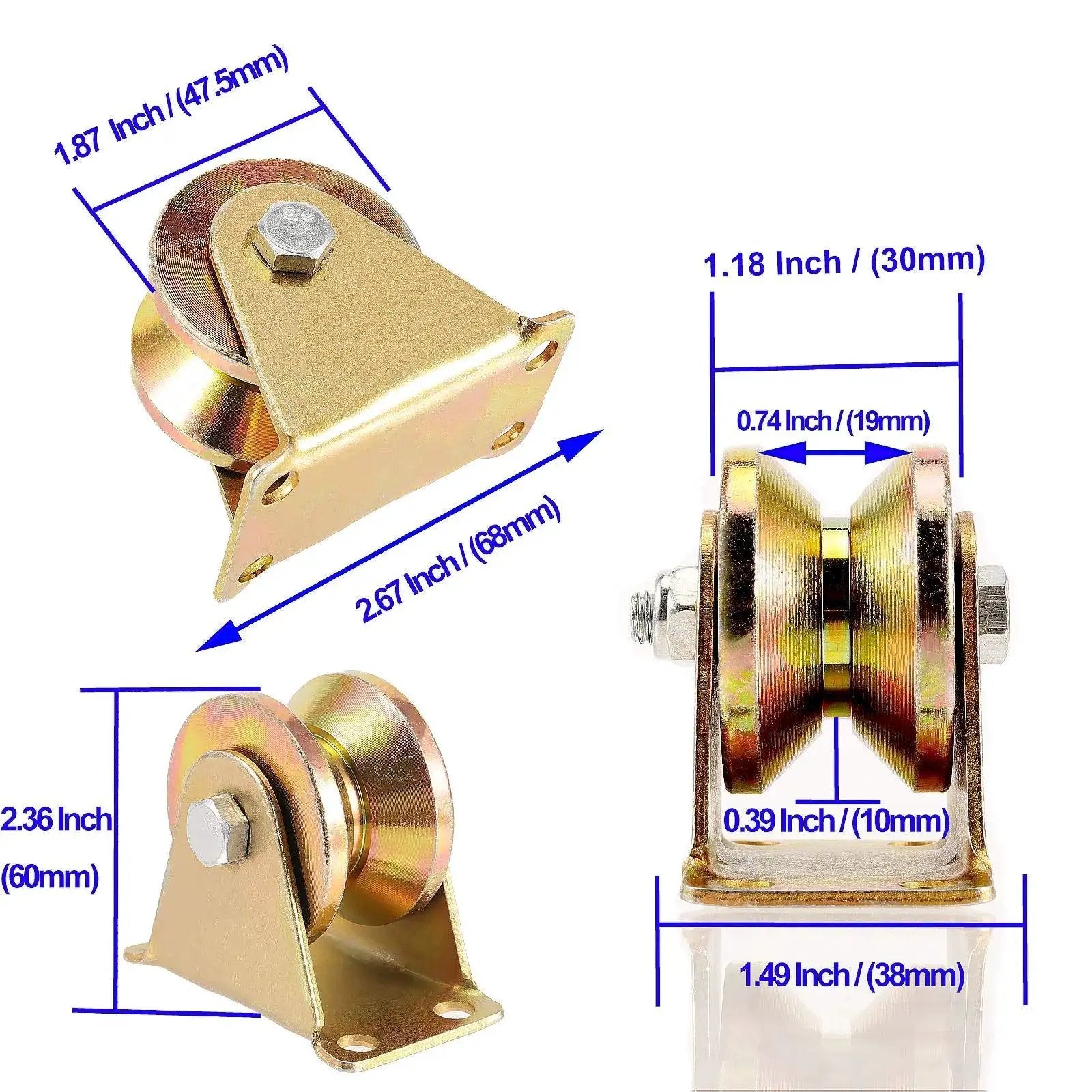 8 Pack 2 Inch V Groove Wheel Set For Sliding Gates And Industrial Track Rails Heavy Duty Rigid Caster Wheels dimensions shown
