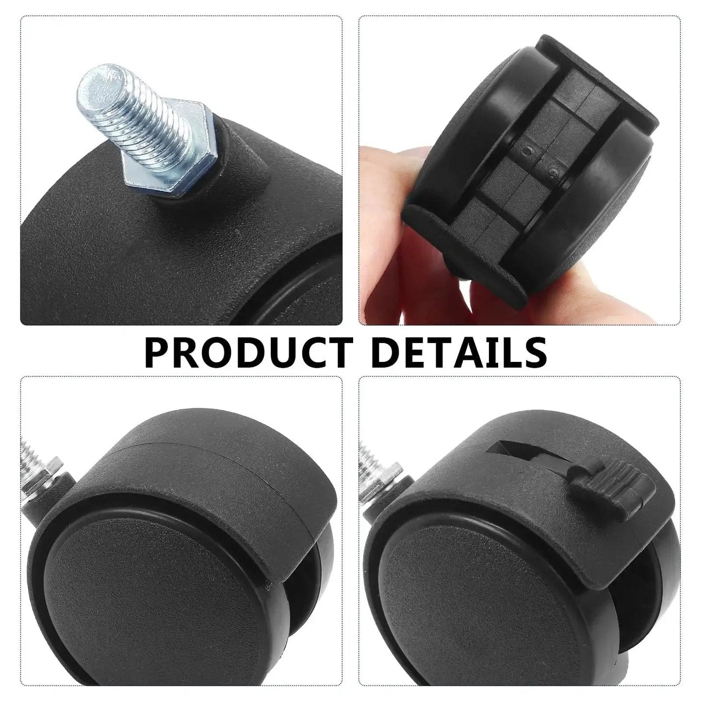 Best Value 2 Inch Black Plastic Stem Casters Set of 4 for Carts and Workbenches M8 Threaded Nylon Wheels With Braked Option Details