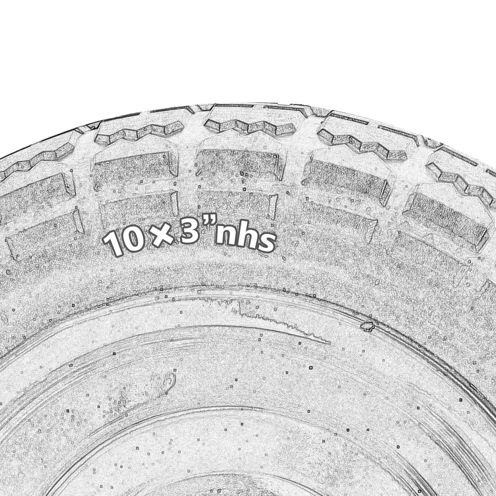 Close-up of tread on a 10 Inch Flat Free Solid Tire And Wheel Replacement 4.10/3.50-4 for utility carts