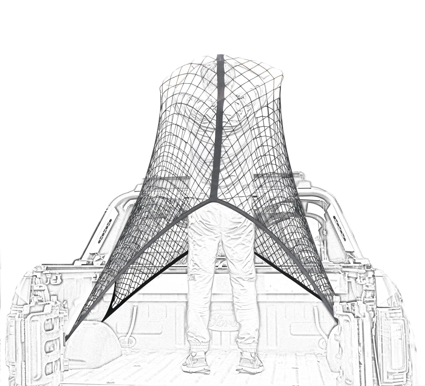 Elastic Cargo Net For Truck Bed And SUV Keeps Lightweight Loads In Place Without Tying, shown installed in a truck bed.
