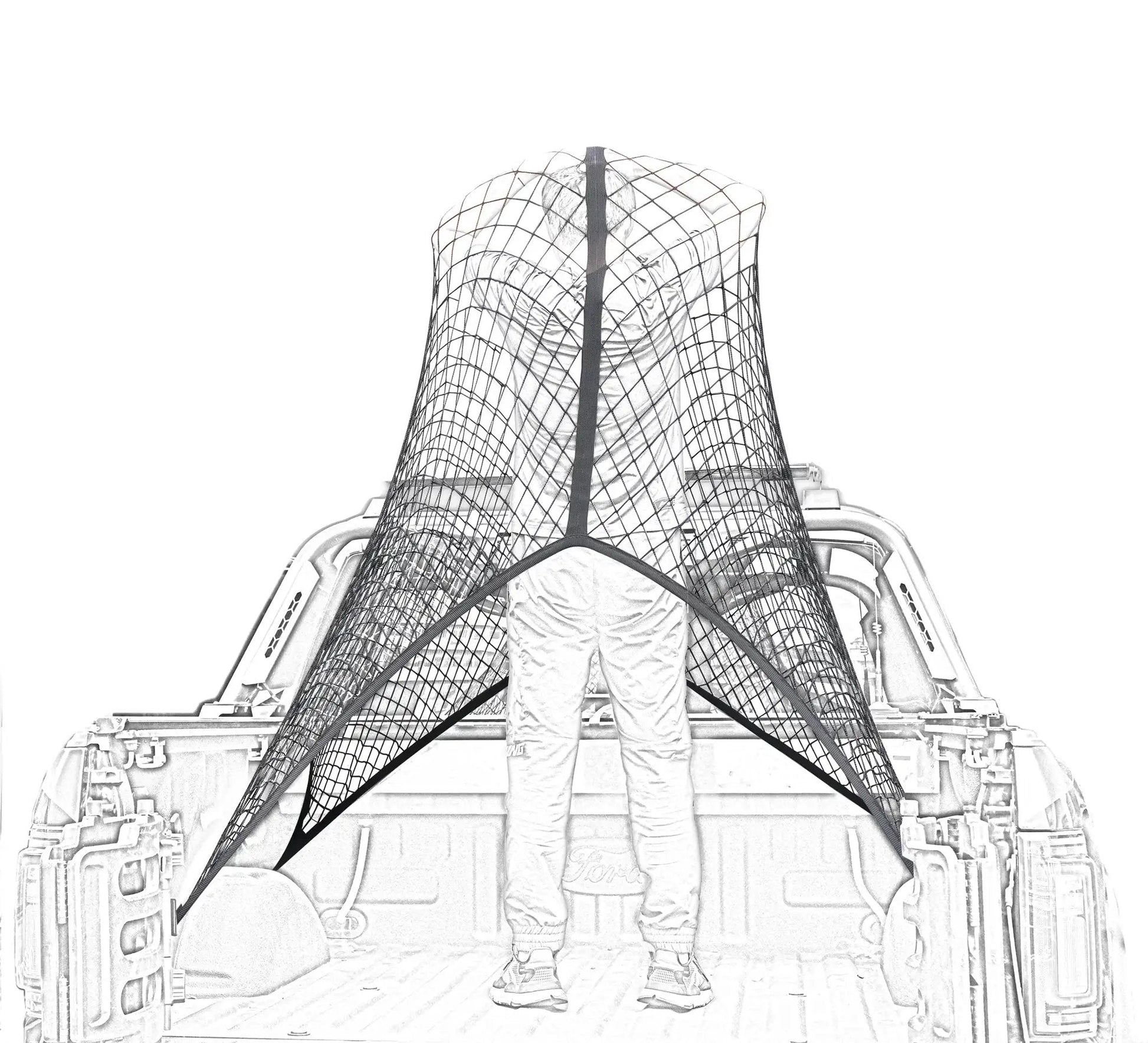 Elastic Cargo Net For Truck Bed And SUV Keeps Lightweight Loads In Place Without Tying, shown installed in a truck bed.