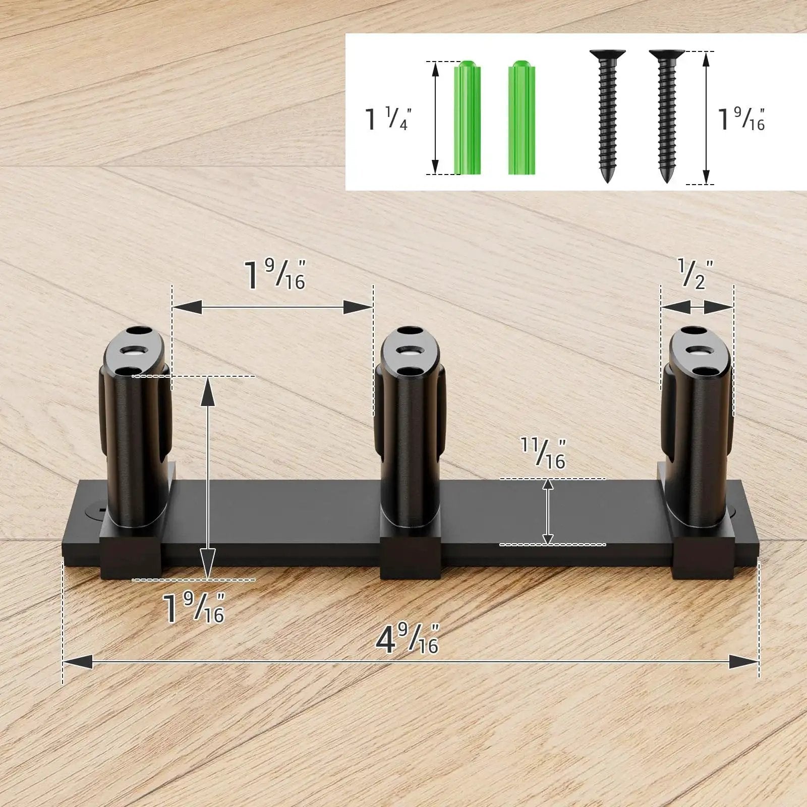 Adjustable Three Roller Sliding Closet Door Floor Guide For Bypass Double Doors Black Floor Mount with dimensions and hardware