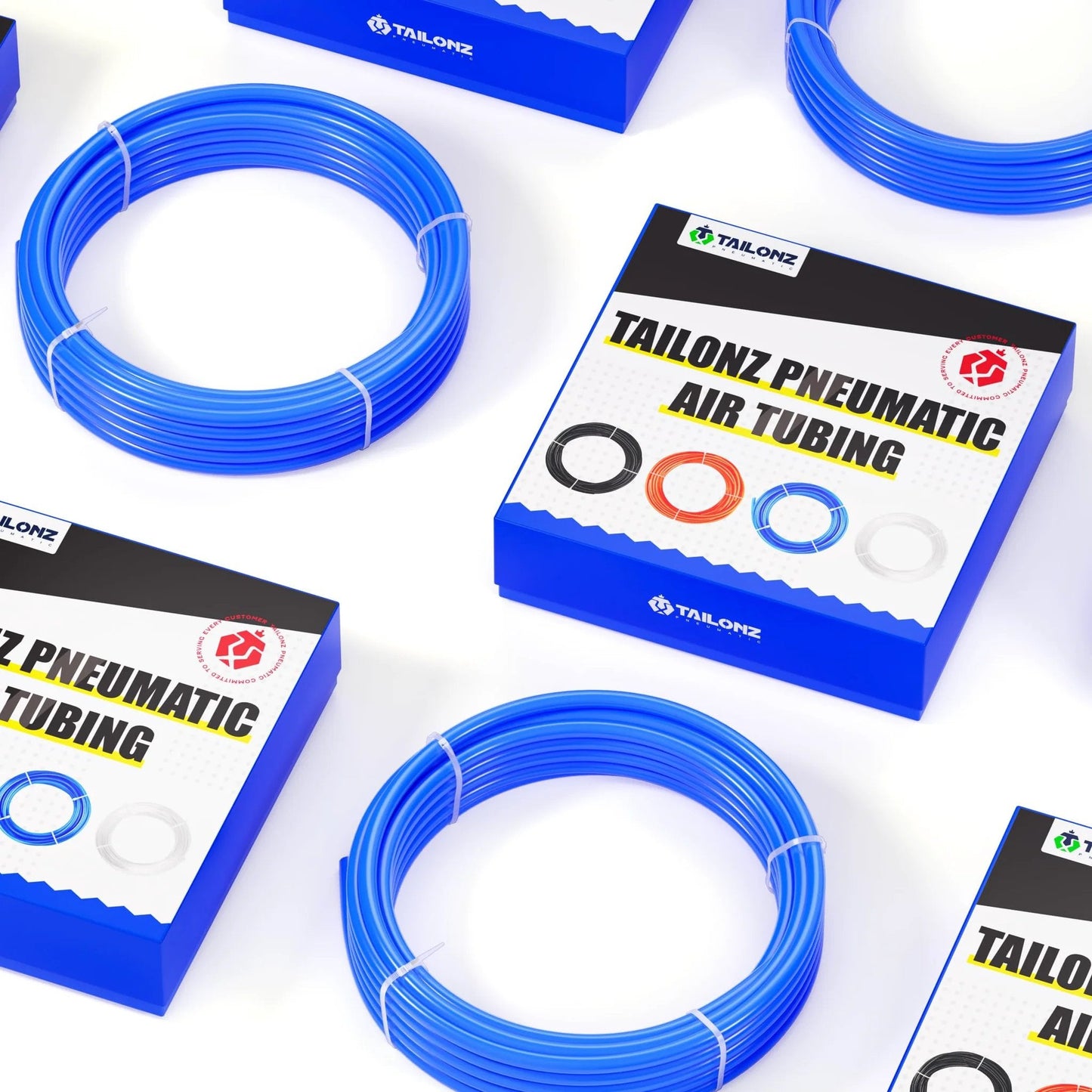 Blue 6mm OD 4mm ID Polyurethane Air Hose Kit With 10 Meter Length And DIY Friendly Pro Grade Heavy Duty Fittings Tees Elbows Y Splitters Unions And Thread Adapters For One Eighth And One Quarter Inch PT Tailonz Pneumatic coiled with packaging