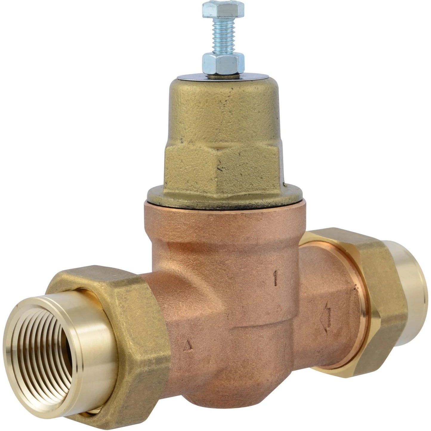Direct Pressure Regulator Valve With Double Union For 1 Inch NPT Female Plumbing Lines, 60 PSI Setting, Metal Top PRV