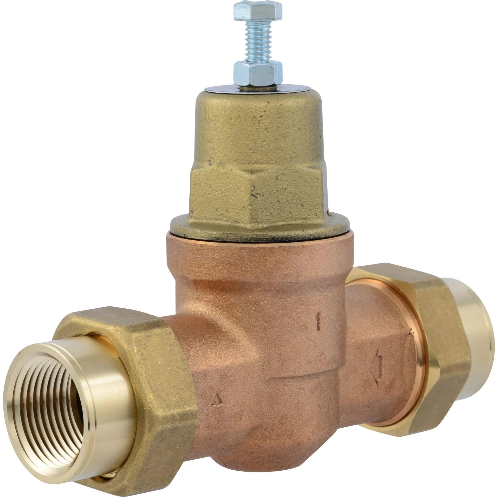 Direct Pressure Regulator Valve With Double Union For 1 Inch NPT Female Plumbing Lines, 60 PSI Setting, Metal Top PRV