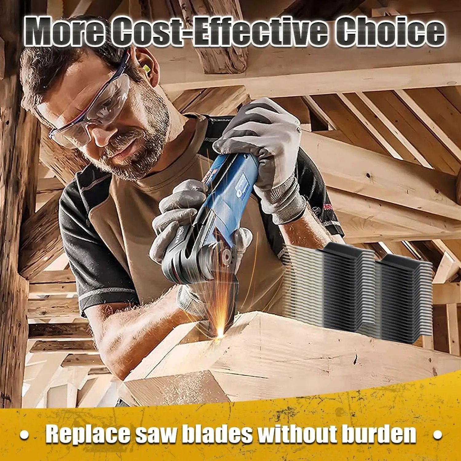 Ultimate 20 Piece Oscillating Tool Blades Kit With One Titanium Blade And Nineteen High Carbon Blades in use on wood