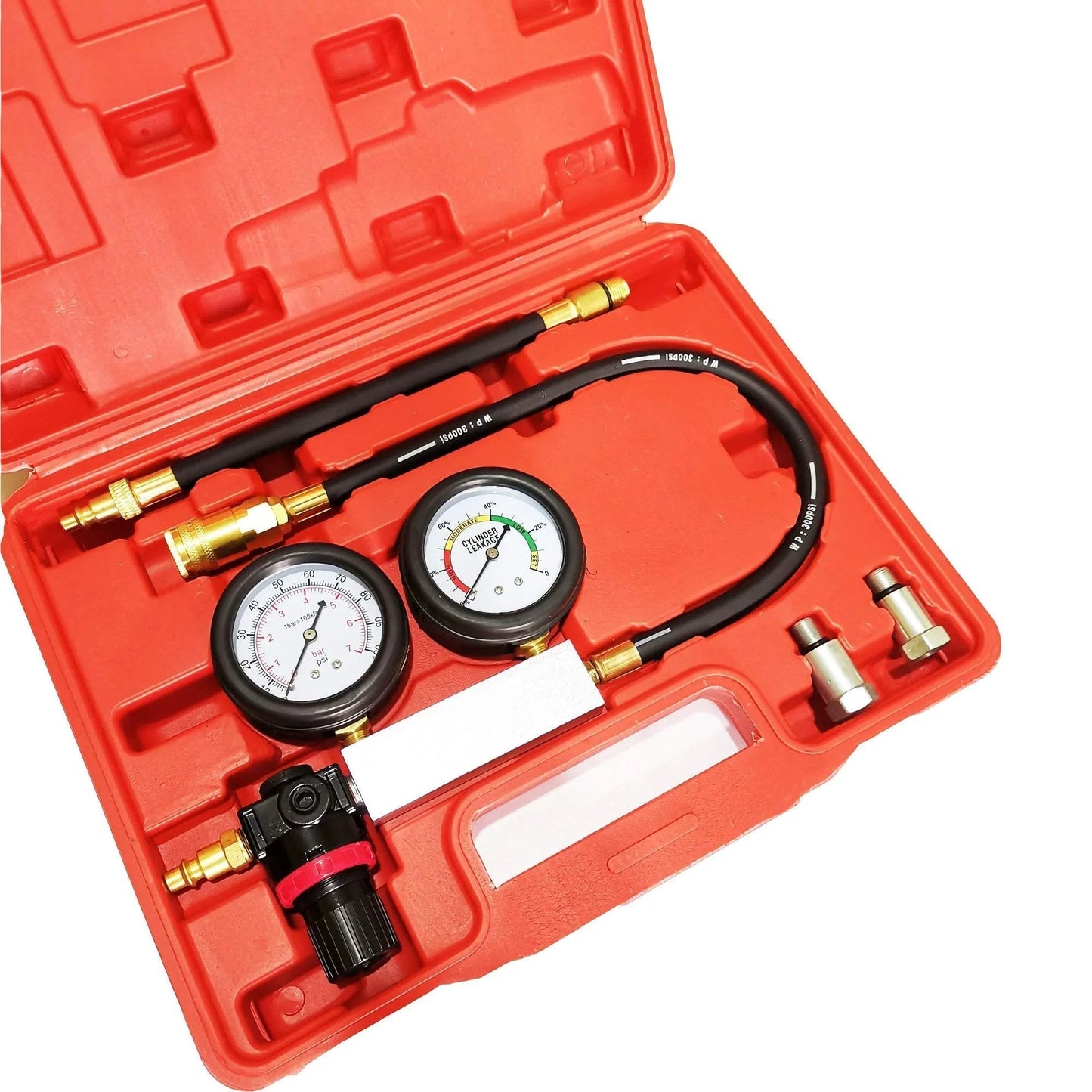 Leak Down Tester Tu-21 Engine Cylinder Leak Tester and Compression Gauge Set for Gasoline 4-Stroke Engines in red case