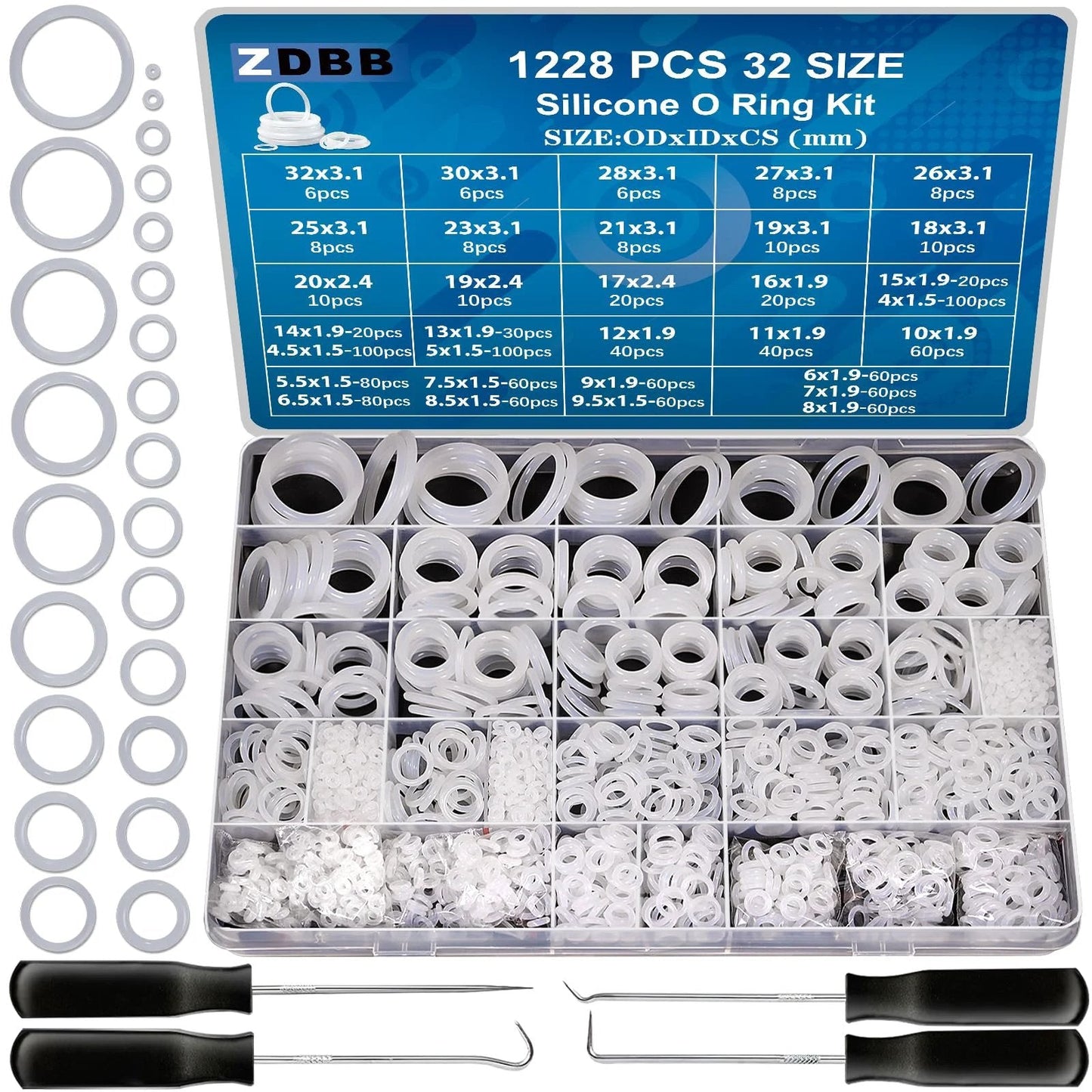 32 Size Clear Food Grade Silicone O Ring Kit For Faucets And Plumbing, Oil And Heat Resistant VMQ Seals, 32 Common Sizes, Flexible Durable O Ring Washer Set With Hook And Pick