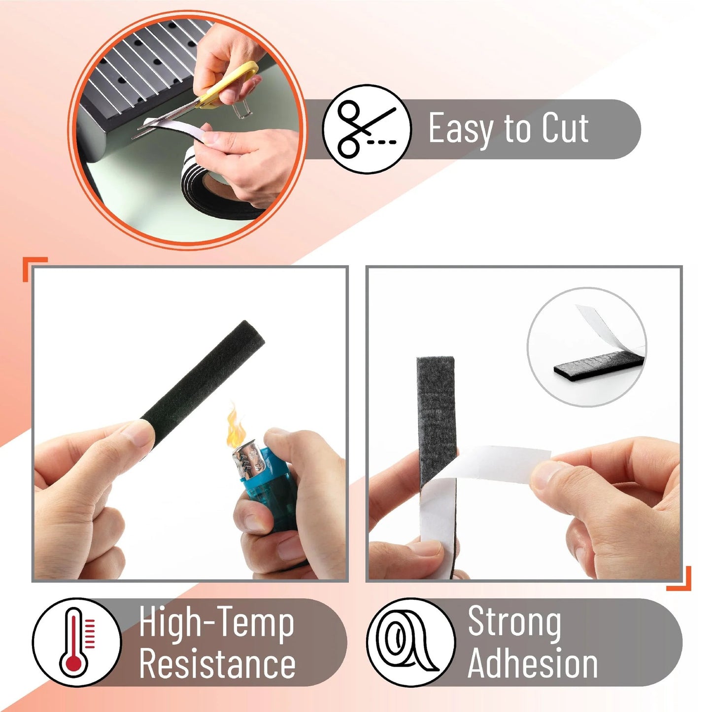 Smoker Gasket 2 Pack 15 ft High Temp Black Grill Seal to Stop Air Leaks and Maintain Smoke and Temperature, showing ease of cut