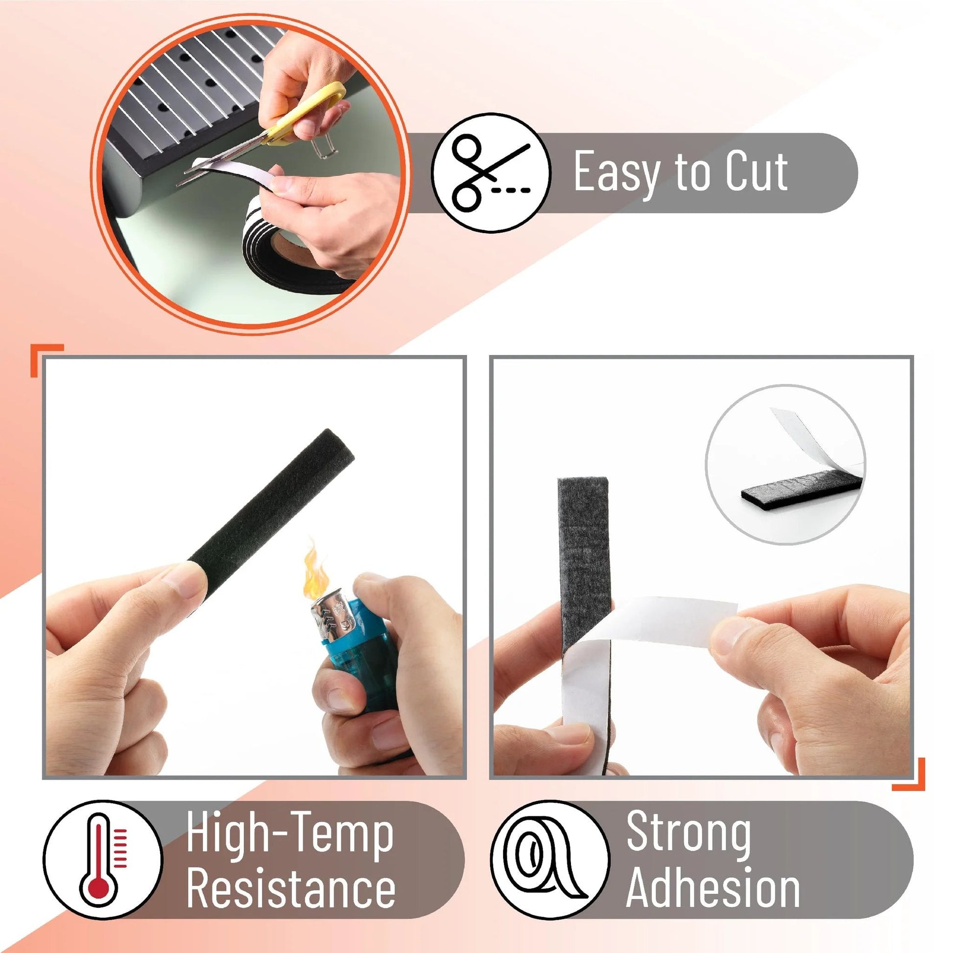 Smoker Gasket 2 Pack 15 ft High Temp Black Grill Seal to Stop Air Leaks and Maintain Smoke and Temperature, showing ease of cut