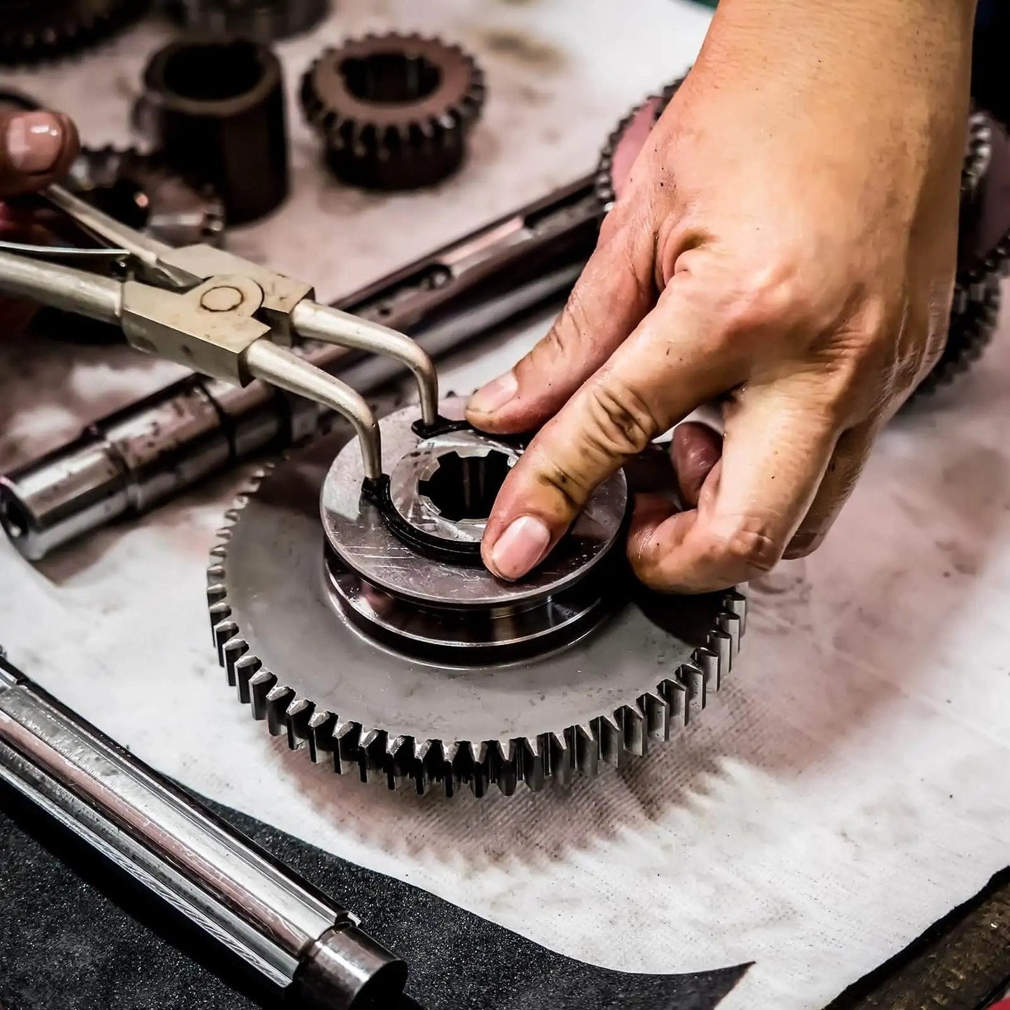 Installing Five Pack Internal Retaining Ring Circlips for Grooved Shafts and Studs, 2.2 Inch Bore, machinery assembly