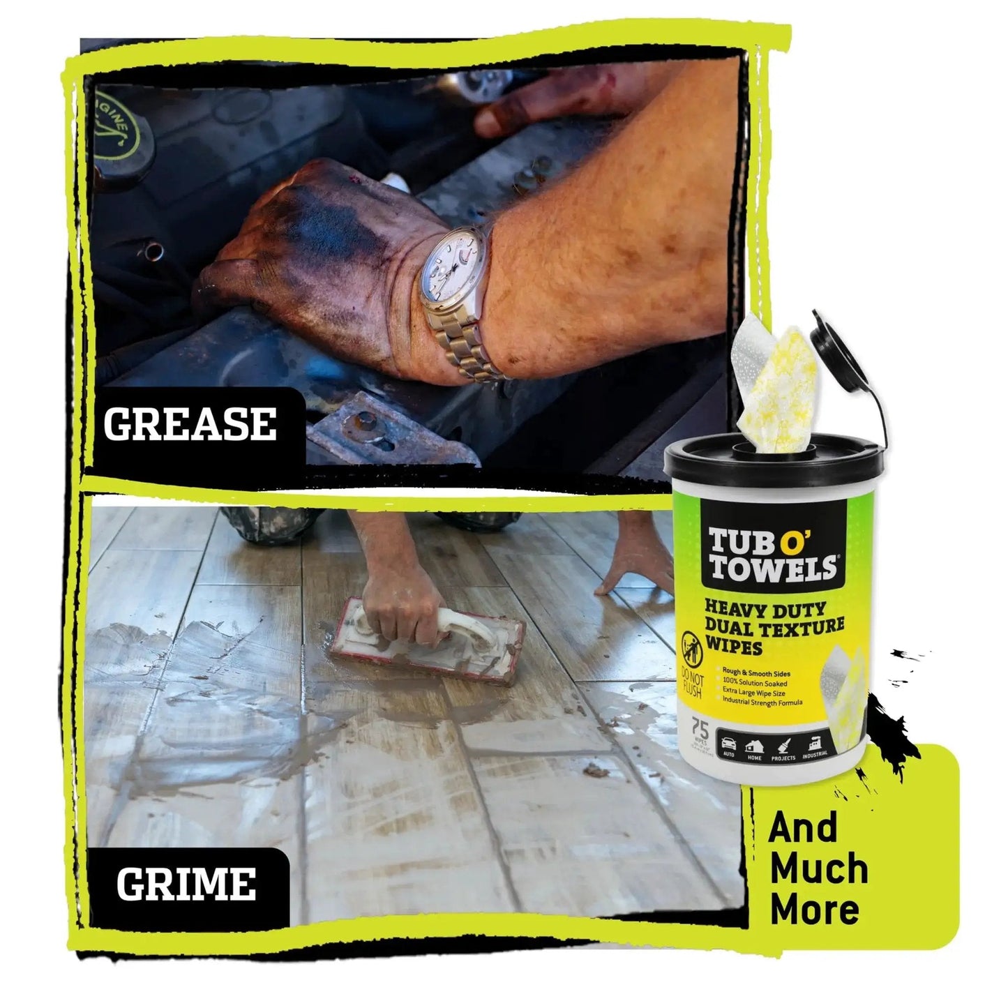 Heavy Duty Dual Texture Wipes 10x12 Inches For Multi Surface Use 75 Count 6 Pack cleaning grease and grime