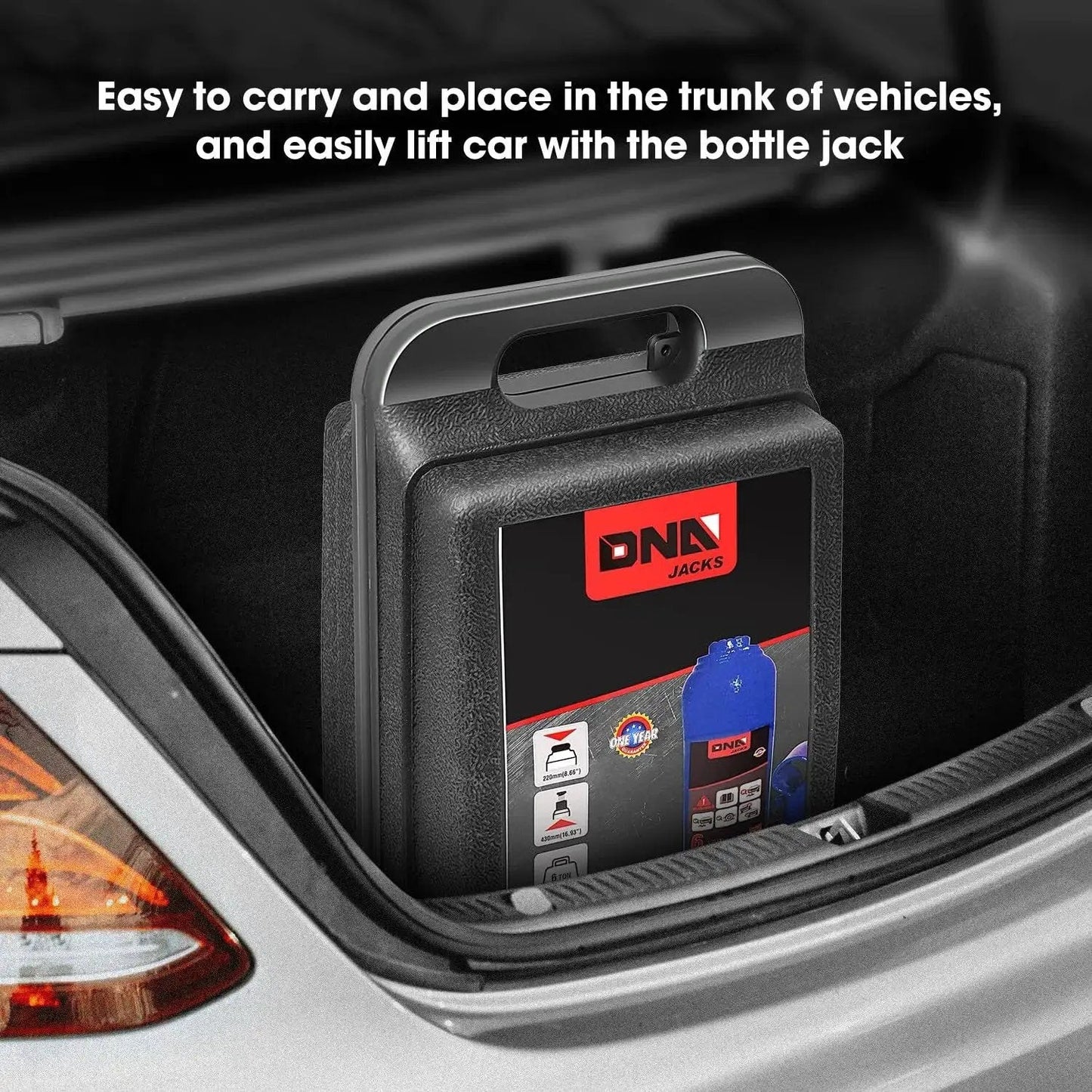 6 Ton Hydraulic Bottle Jack For Automotive Lifting With Welded Steel Blue in car trunk box
