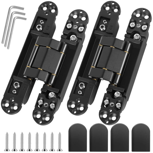 Upgraded Invisible Door Hinges 2 Pack Black 6 Inch Concealed Hidden Hinges For Doors With 3 Way Adjustable And 180 Degree Swing Copper Support Heavy Duty 88 Lb Load Bearing