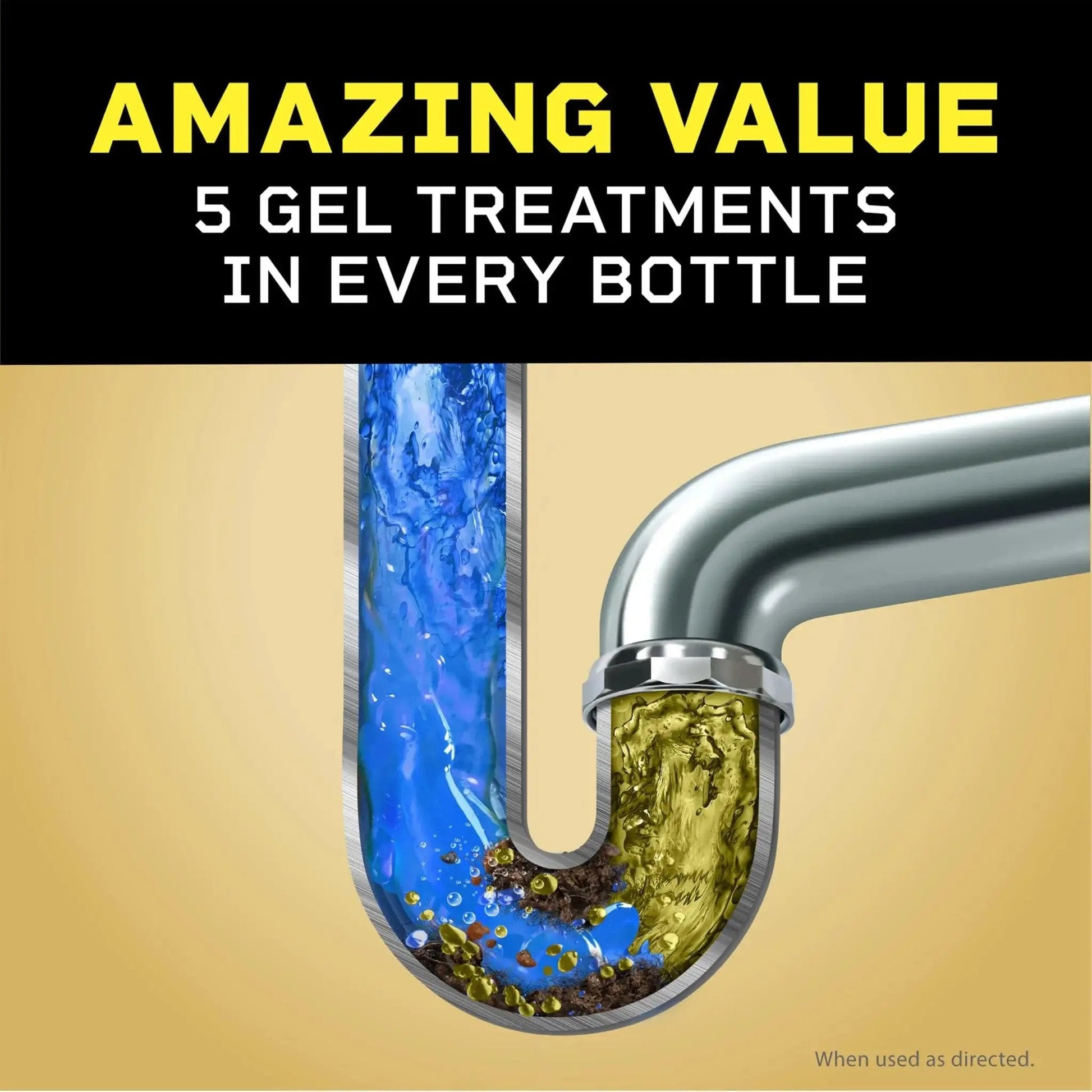 Graphic showing Pro Strength Clog Destroyer Gel For Drains Liquid Drain Cleaner 80 Oz clearing a pipe clog, with text "Amazing Value".