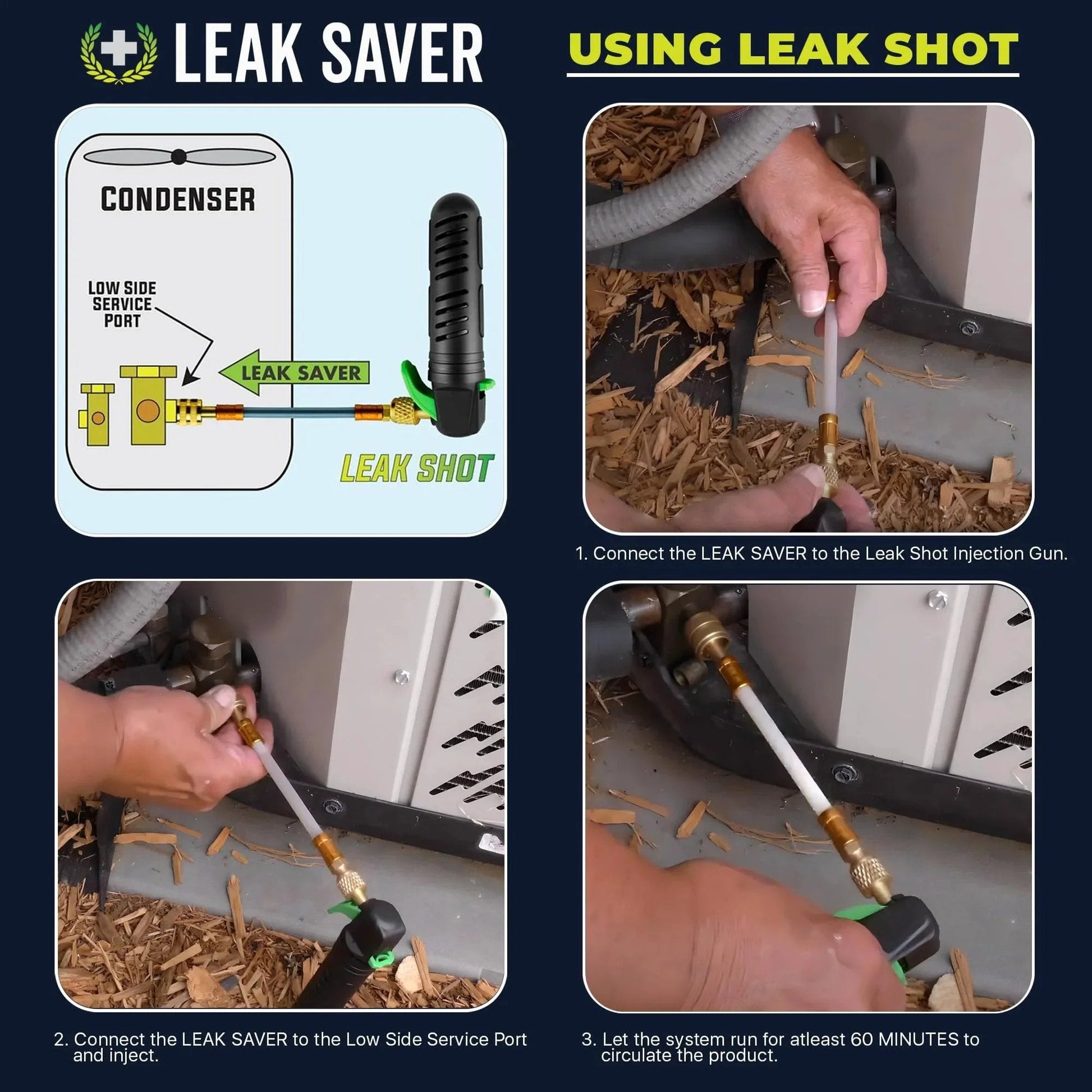 Using Direct Inject AC Leak Sealer For Permanent Refrigerant Leaks In Most HVAC Setups Up To 5 Tons with Leak Saver tool steps.