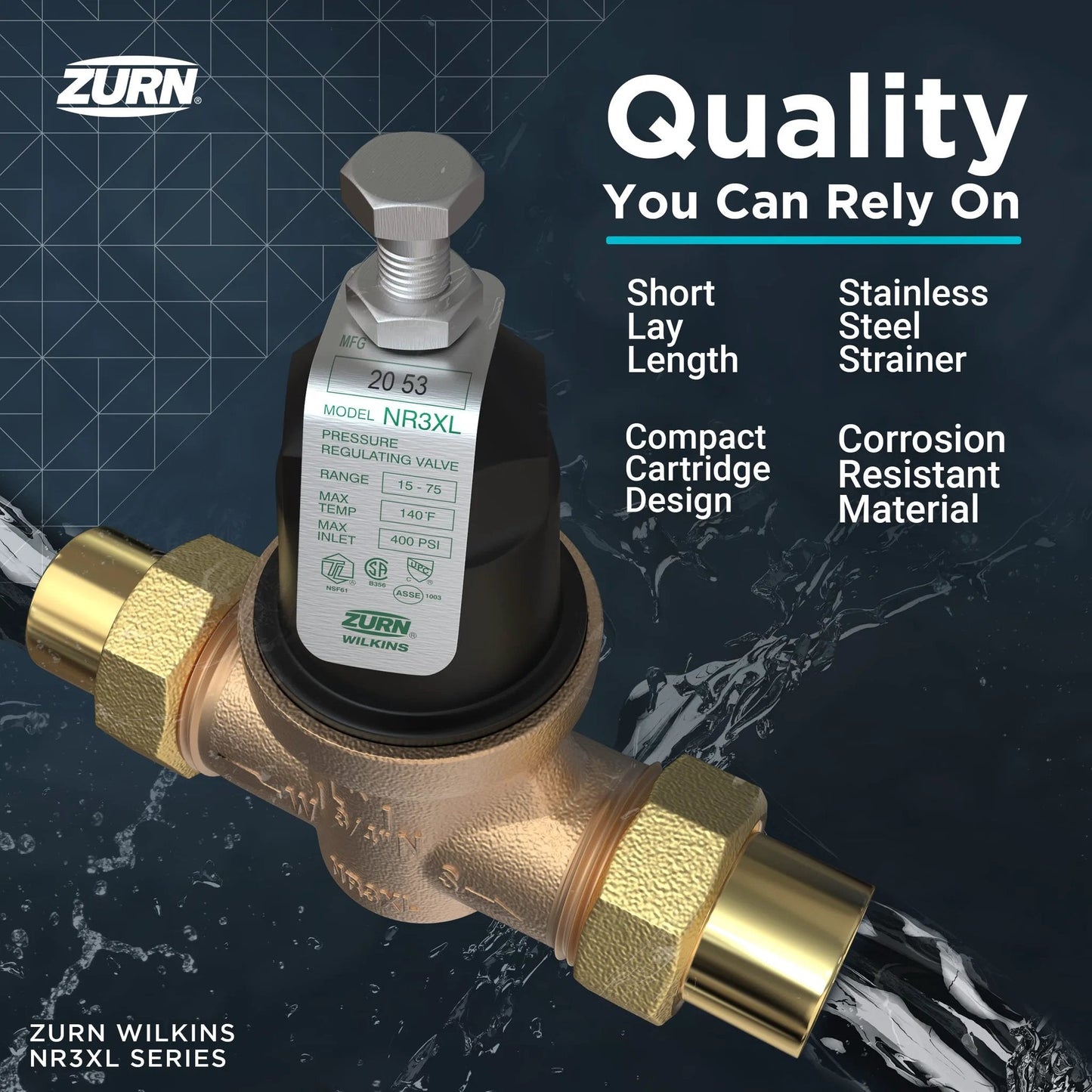 Pro Grade Industrial Heavy Duty Water Pressure Reducing Valve With Bypass Check And Strainer Three Quarter Inch NR3XL High Range