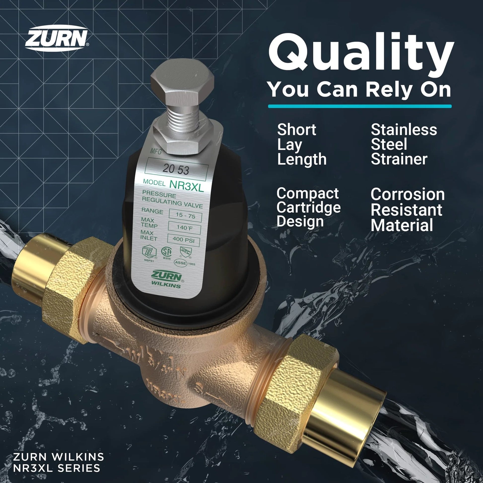 Pro Grade Industrial Heavy Duty Water Pressure Reducing Valve With Bypass Check And Strainer Three Quarter Inch NR3XL High Range