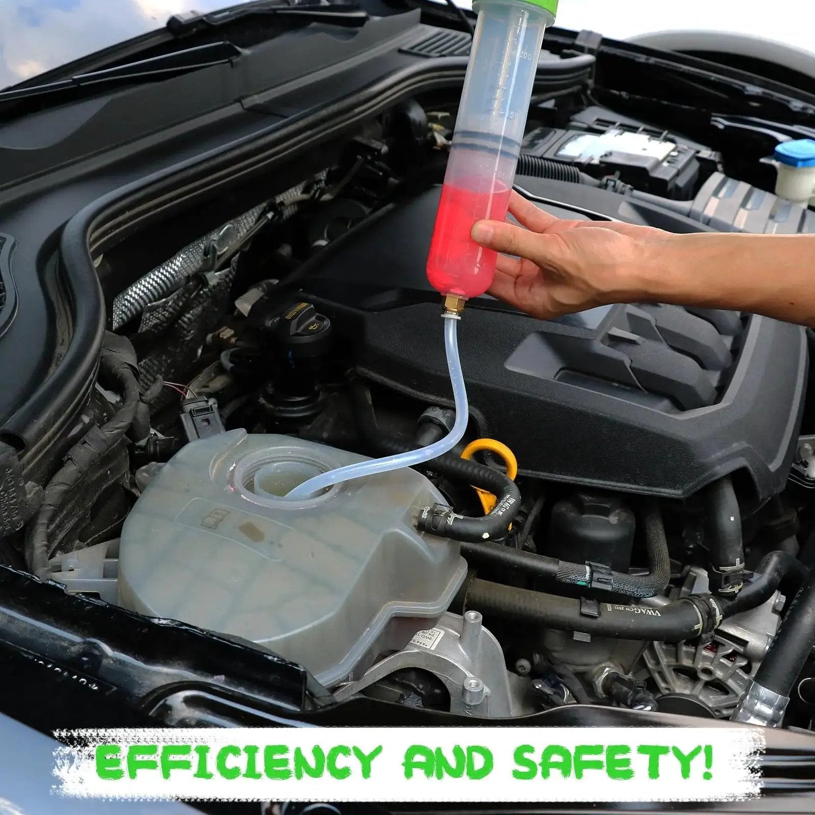 200cc Fluid Extractor Pump For Car Fluids Extraction And Manual Suction Transfer in use on car engine bay