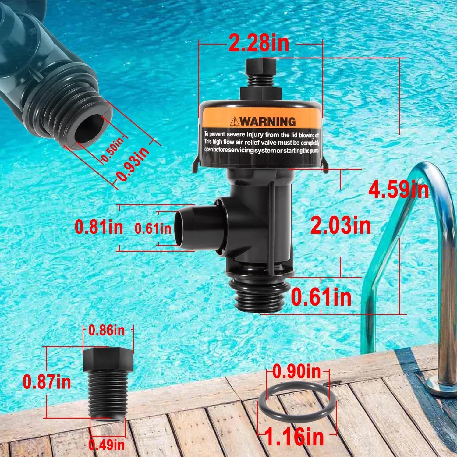 High Flow Manual Air Relief Valve for Pool and Spa Filters Easy Install Pressure Relief Valve Compatible With CCP100 CCP320 Showing Dimensions