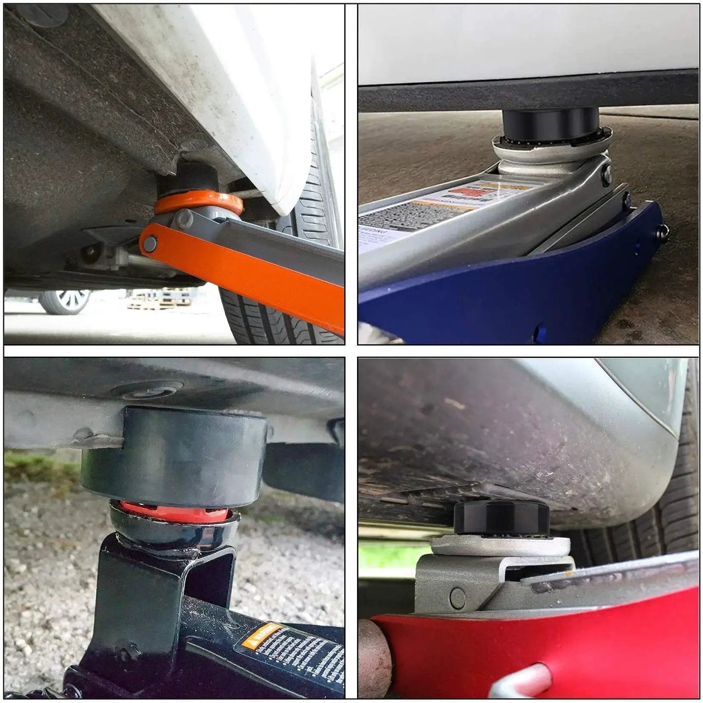 4 Pack Floor Jack Pad Adapters 3 Inch Rubber Pinch Welds Protector For Rails in use under vehicle frames