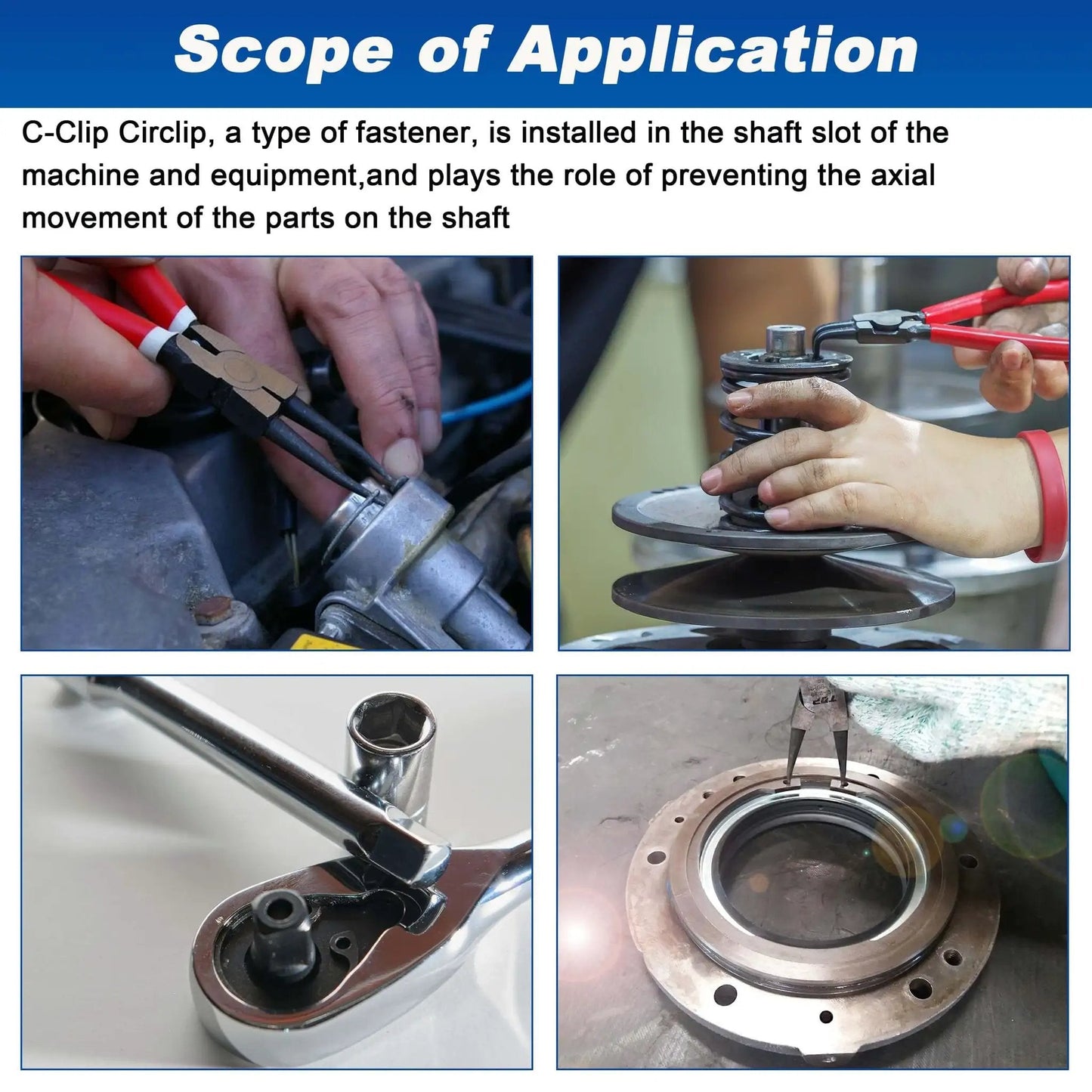 Pro Grade External Retaining Rings Kit With 580 Pcs Circlip Snap Ring Set For Bearings M4 To M28 In Black Alloy Steel in use