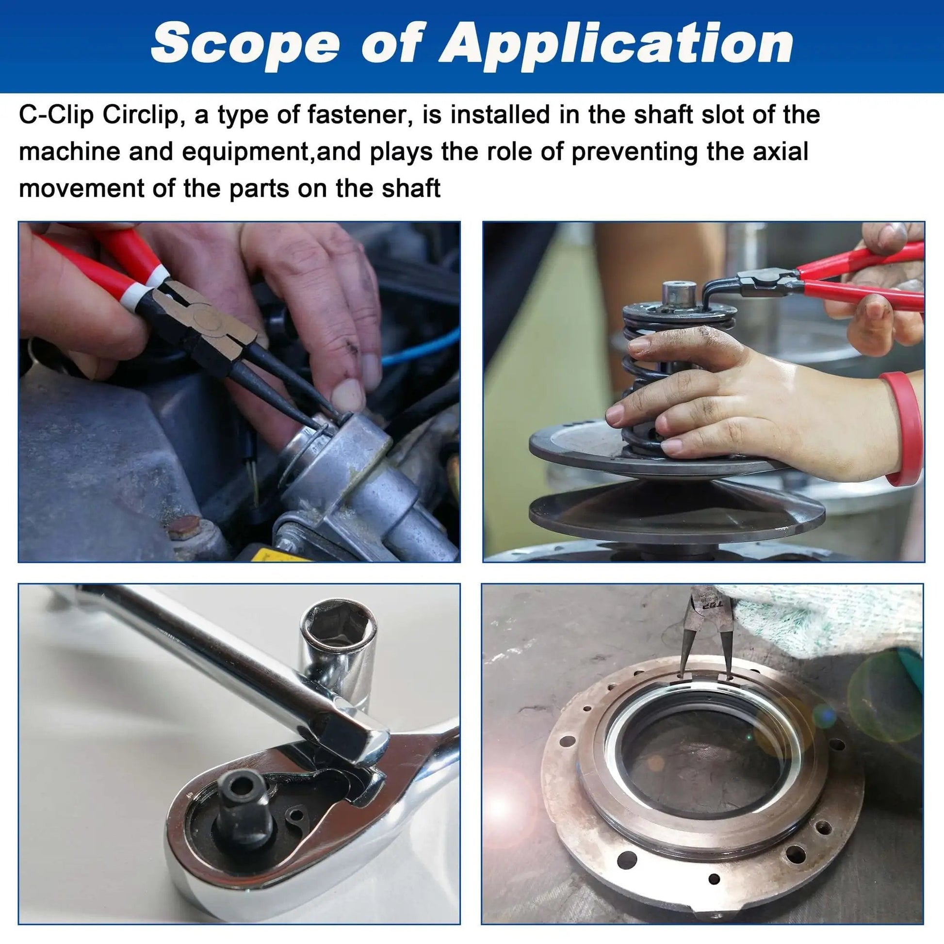 Pro Grade External Retaining Rings Kit With 580 Pcs Circlip Snap Ring Set For Bearings M4 To M28 In Black Alloy Steel in use