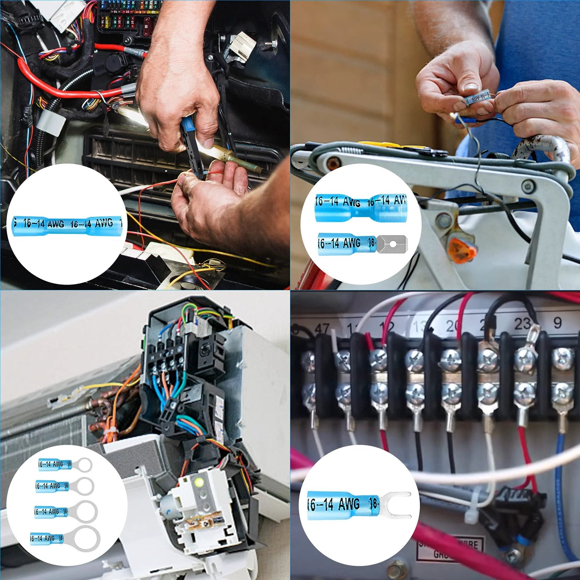 Heavy Duty Heat Shrink Wire Connectors Kit With 320 Pieces for automotive and marine wiring installations shown in use