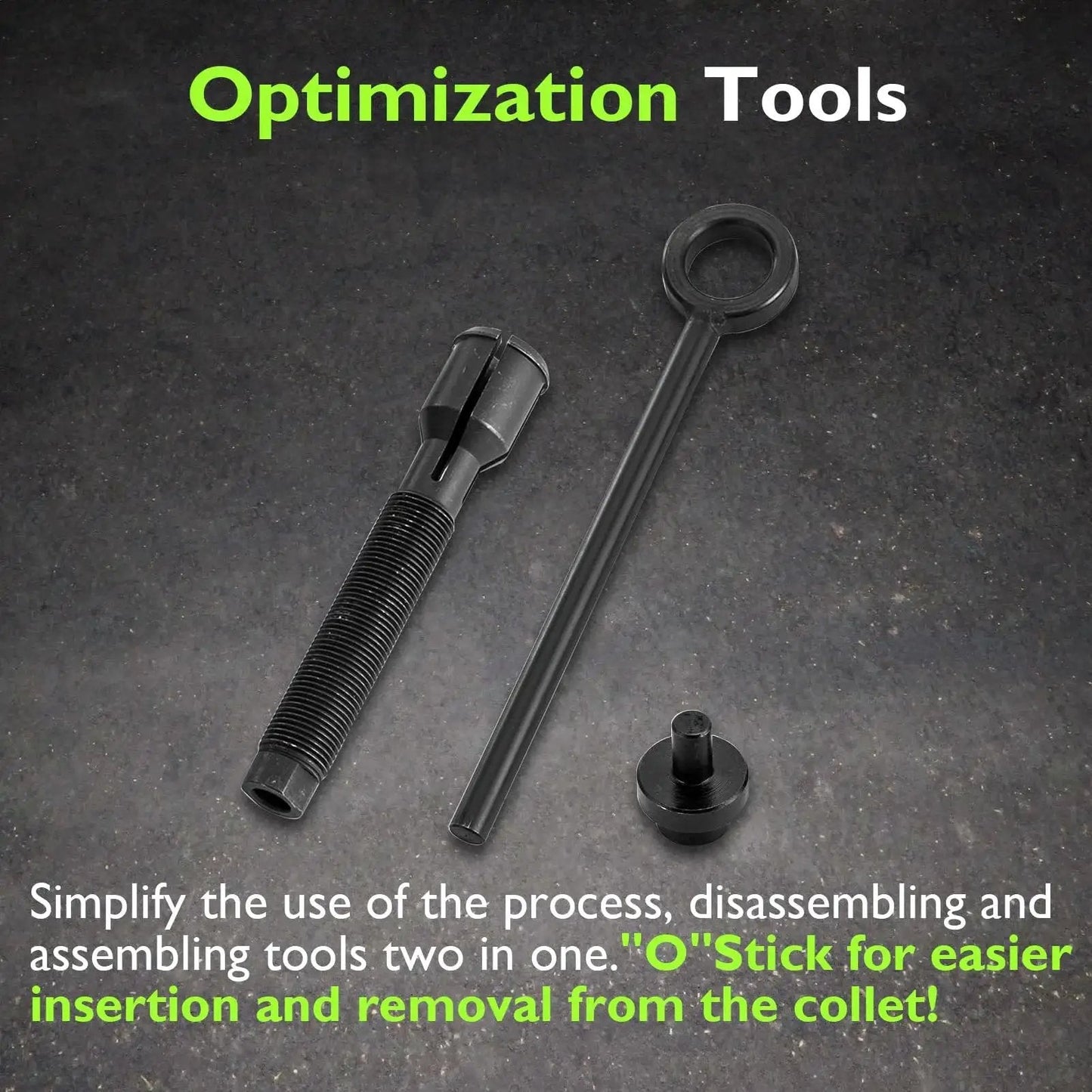 Inner Camshaft Bearing Installer And Remover Tool For Harley M8 Engines 2017-2025 with screws and stick on black background.