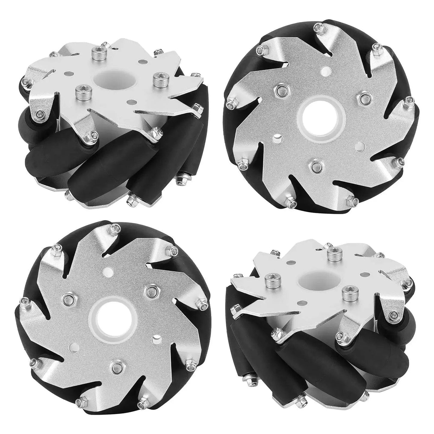 Mecanum Wheel Set Four 100mm Durable Steel Aluminum Frame Mecanum Wheels With Grippy Rubber Rollers For Robot Cars And RC Cars