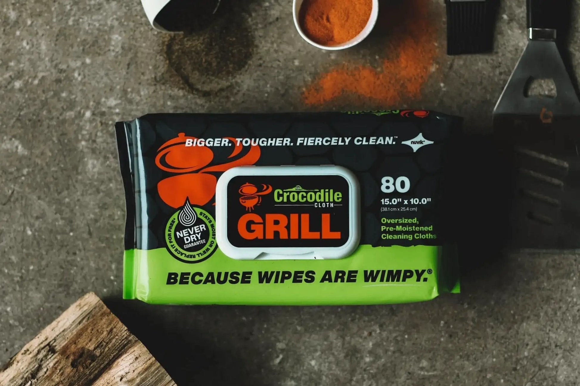 Pack of Plant Based Grill Cleaning Wipes Aloe And Vitamin E Safe On Surfaces Large 15X10 on a kitchen counter