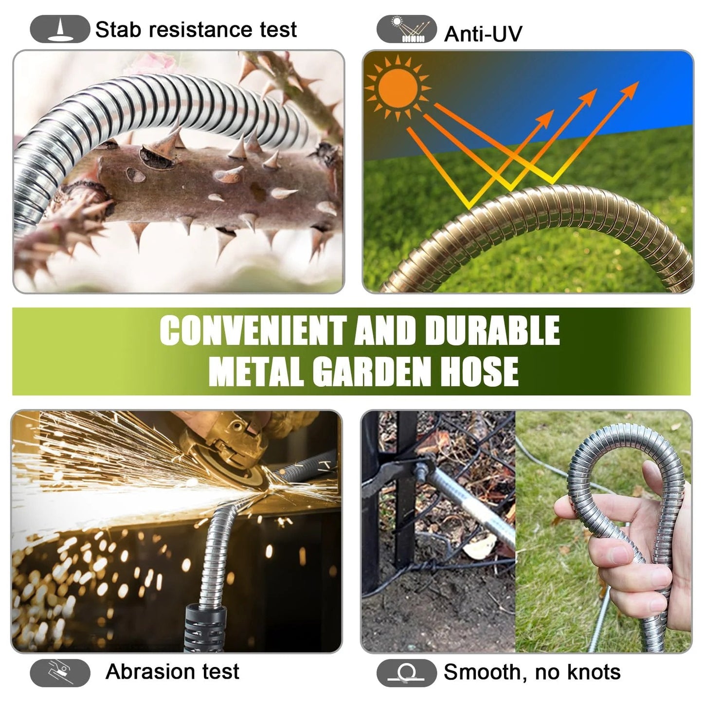 Heavy Duty 50 Ft Stainless Steel Garden Hose With Ten Function Nozzle Flexible No Kink And Lightweight And Durable