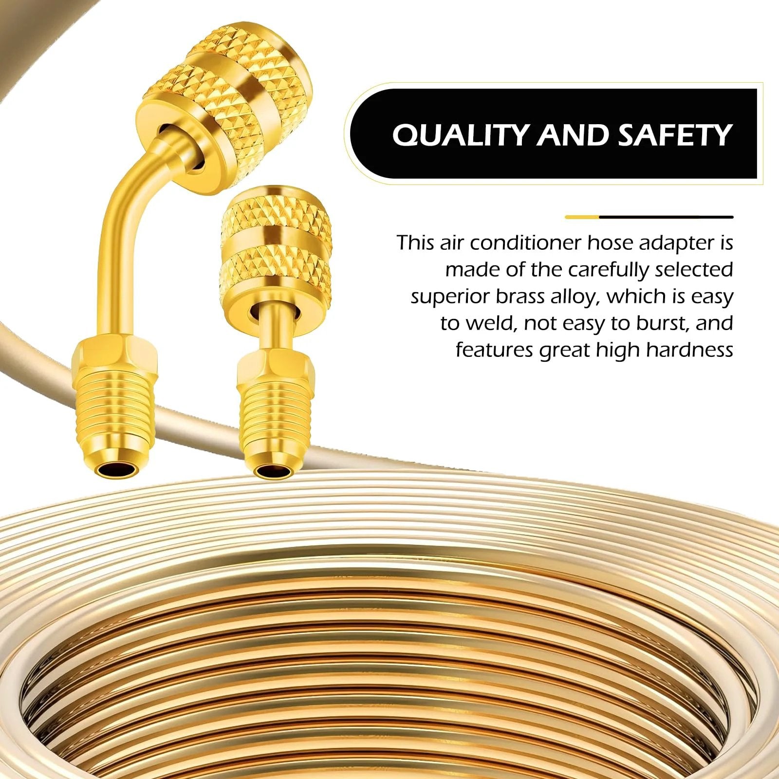 R410A Mini Split Adapter 5/16 Inch Female To 1/4 Inch Male Flare Brass Alloy With Two Straight And Two Angled Adapters
