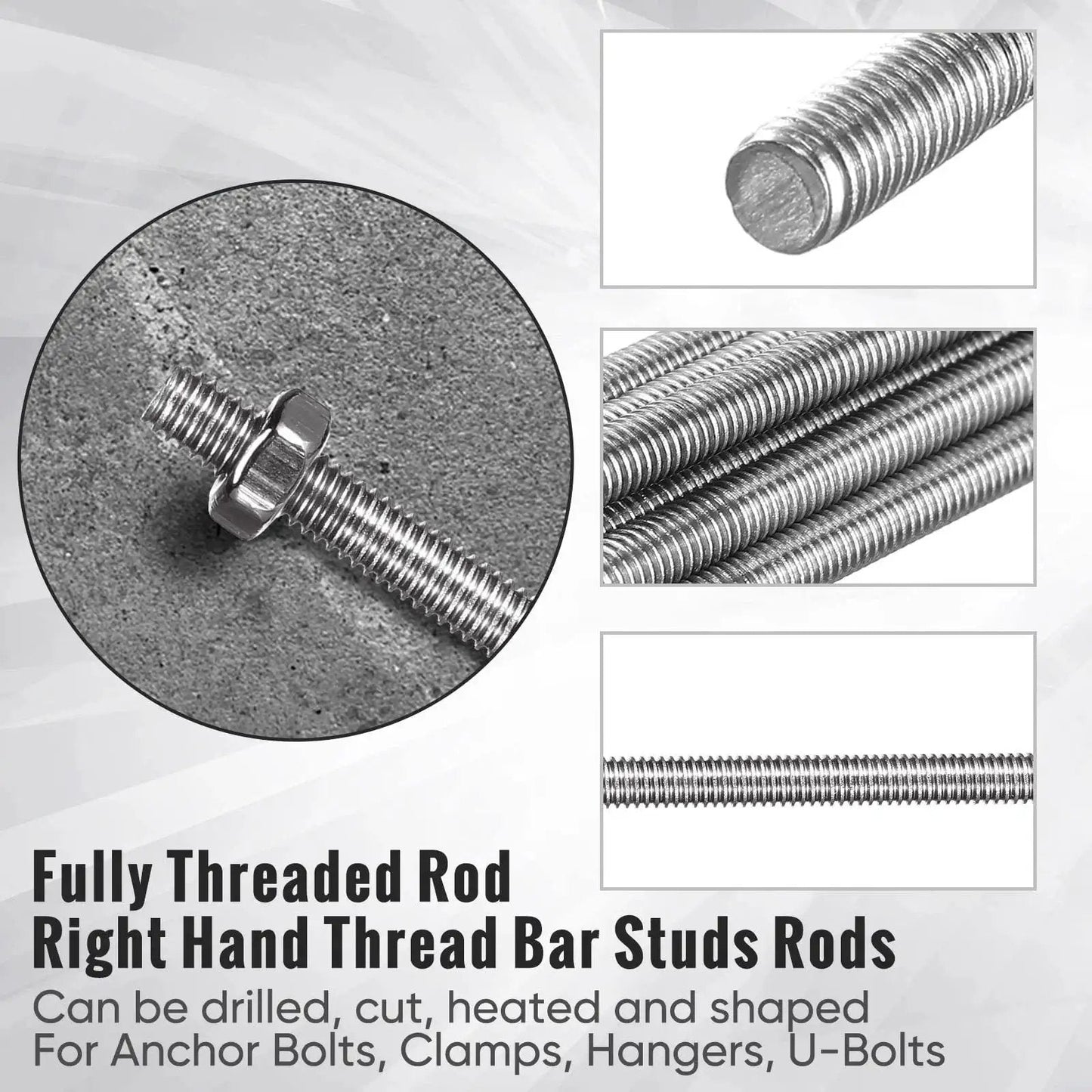 Stainless Steel 4mm Threaded Rods With Hex Nuts 12in Garden Stakes Kit 24 Pcs, showing close-up of rods and hex nut detail.