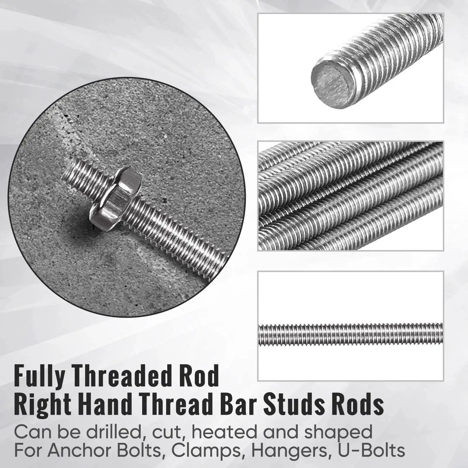 Stainless Steel 4mm Threaded Rods With Hex Nuts 12in Garden Stakes Kit 24 Pcs, showing close-up of rods and hex nut detail.