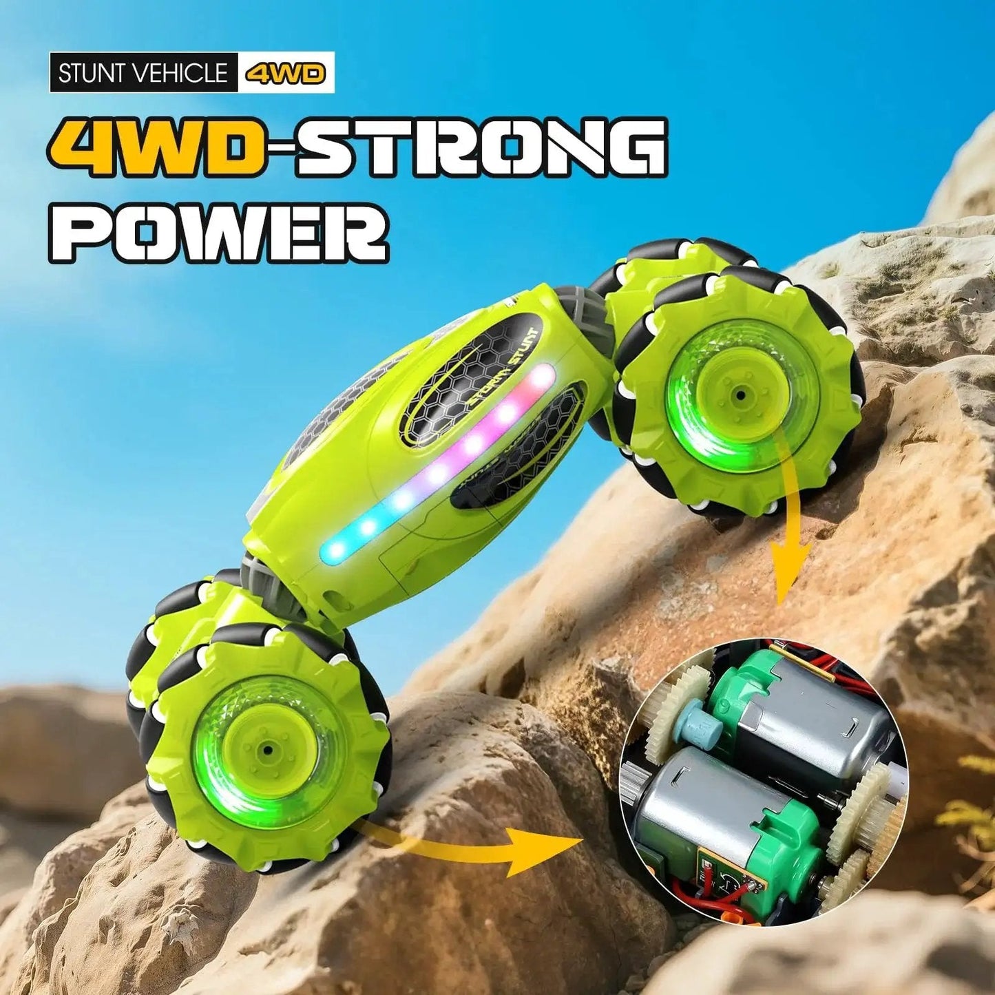 Gesture Sensing RC Stunt Car With Hand Wave Control And Remote Two Point Four Gigahertz 4WD Drift Car for Kids on rocky terrain